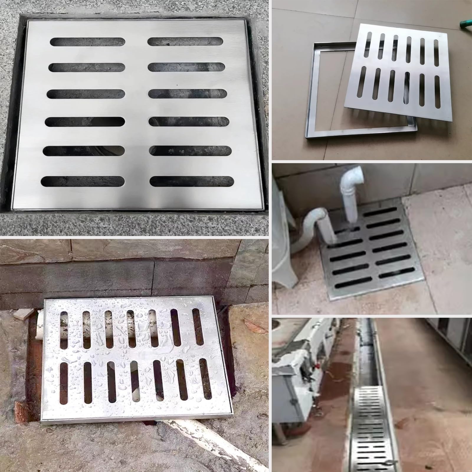 Rejilla de desagüe Cuadrada de Acero Inoxidable con Tapa extraíble - Sumidero Decorativo para Garaje Exterior, Sistema de canaletas para Pisos de concreto, solución de Drenaje Duradera y ele