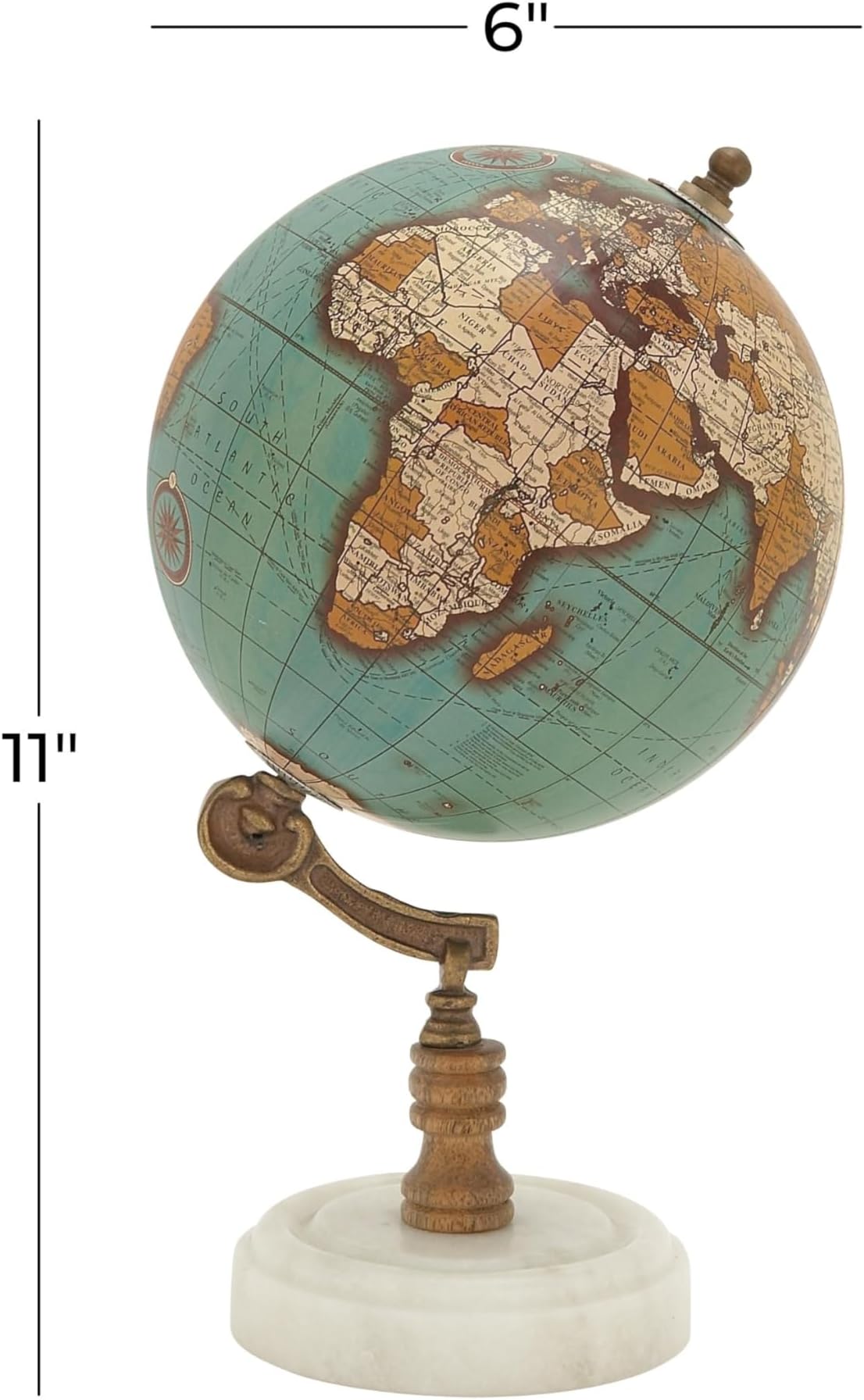 Deco 79 Marble Globe with Marble Base, 7" x 7" x 11", Teal