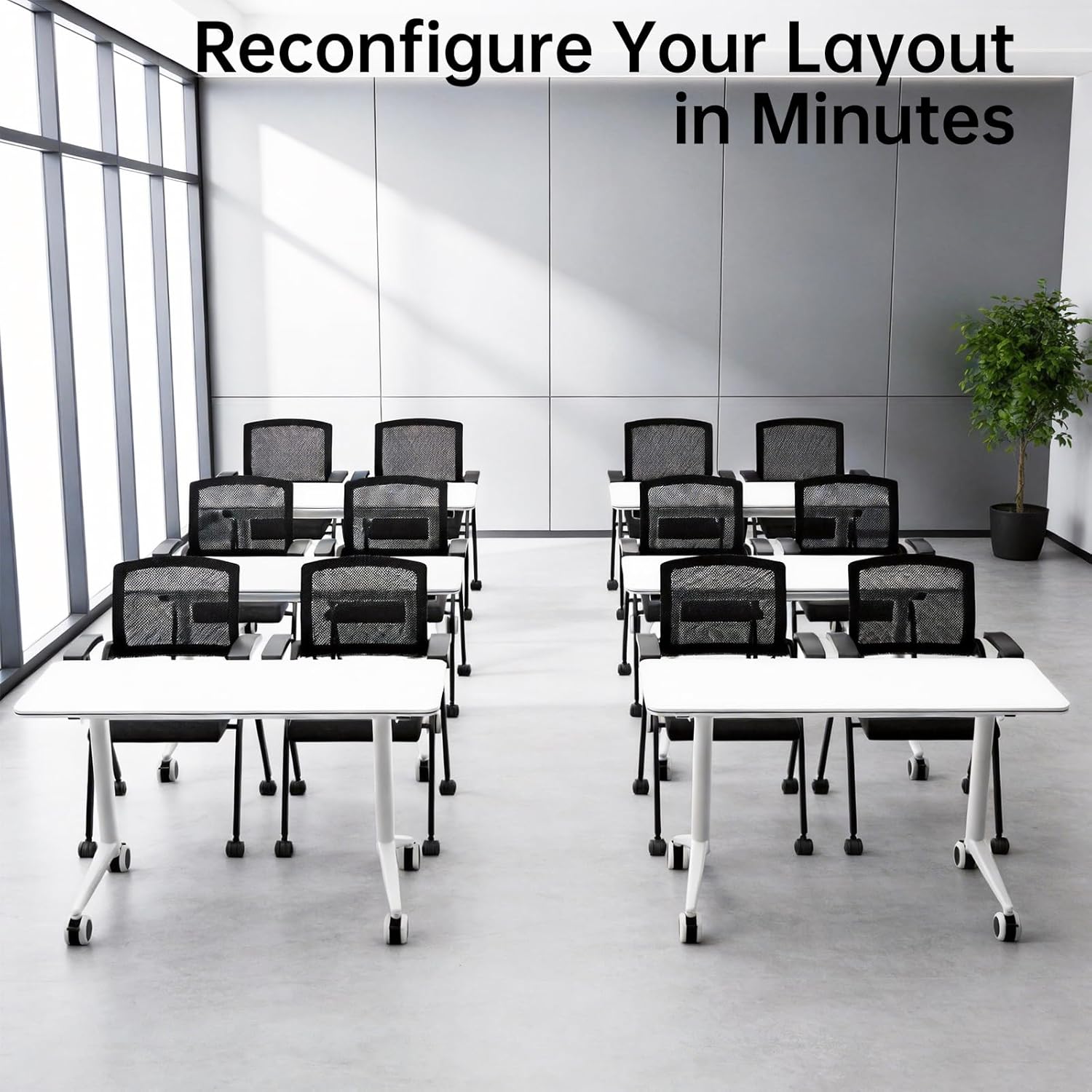 Heavy-Duty Folding Training Table on Locking Casters | Mobile Flip-Top Desk for Conferences, Training & Classrooms | Commercial, Portable (5PACK, 55in)