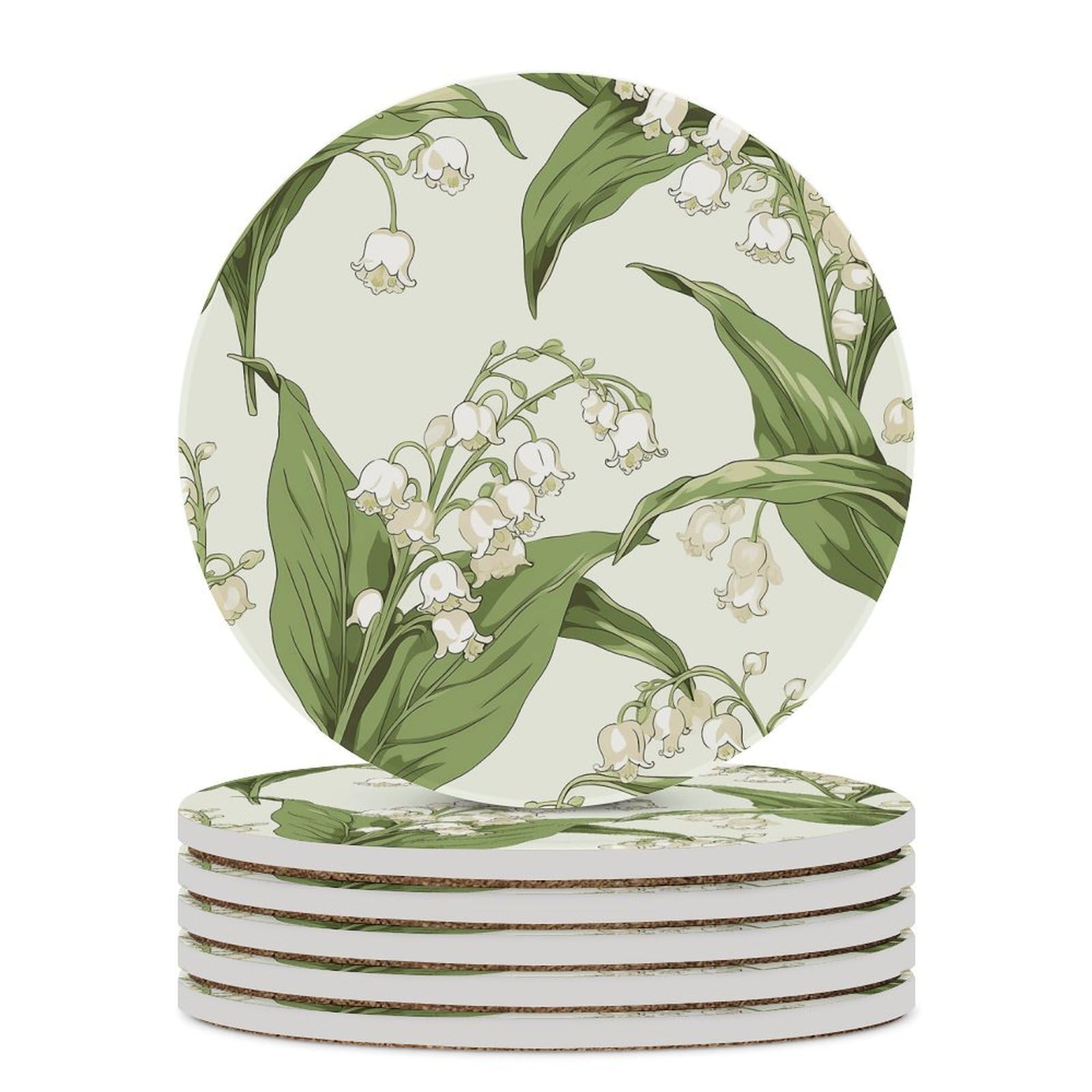Dessous de verre pour boissons et table basse motif fleurs blanches en lot