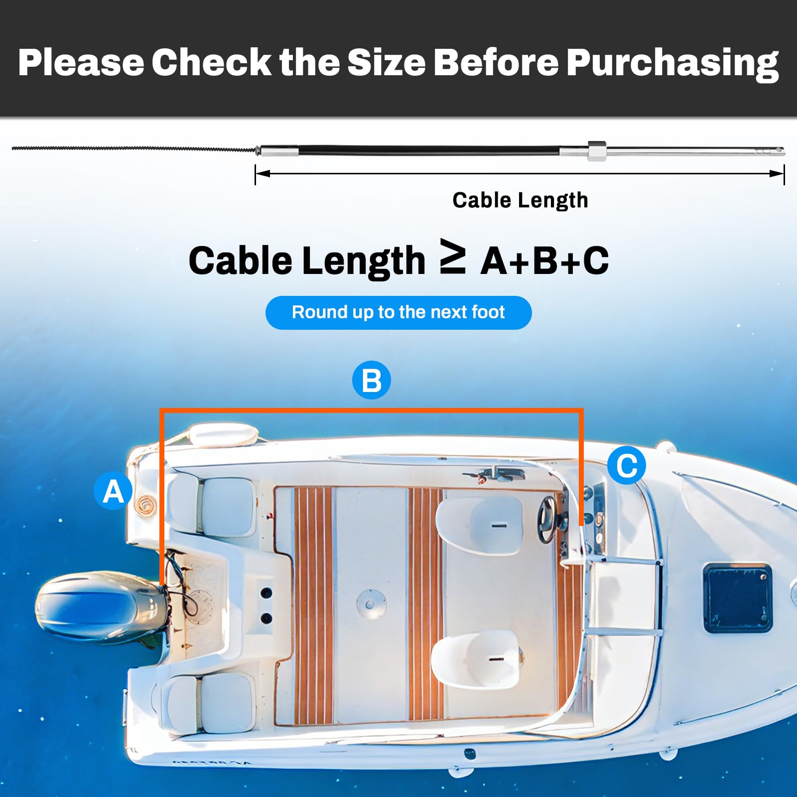 Système de direction pour bateaux Acclcors, kit de direction rotatif mécanique hors-bord, avec volant et câble de direction marin de 10 pieds, ou de 12 à 16 pieds, pour bateaux de pêche, yachts et
