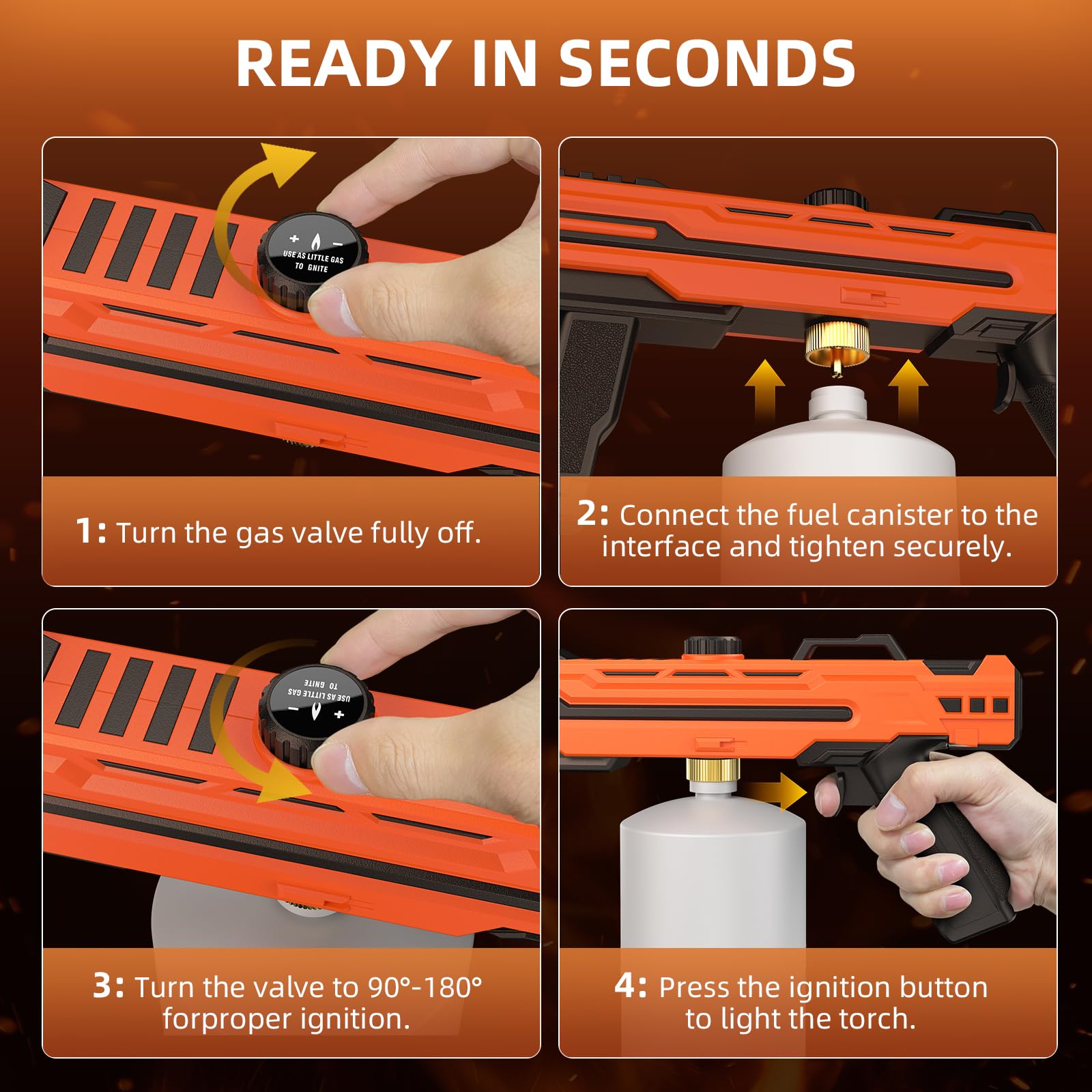Flammenwerfer Flambierbrenner Küche Brenner 1800°C Gasbrenner Unkrautbrenner Bunsenbrenner Pistolenfeuerzeug Lötlampe für Steak Grillen Creme Brulee Unkraut Brenner Kochen Camping(Orange)