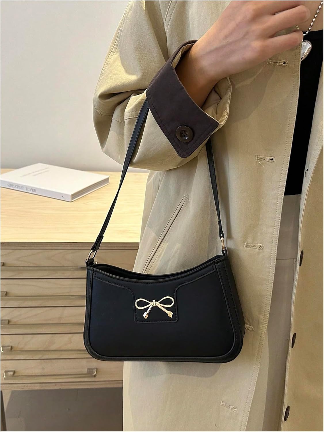 SweatyRocks Women's Bow Top Handle Clutch Purses PU Leather Underarm Shoulder Bags - Image 3