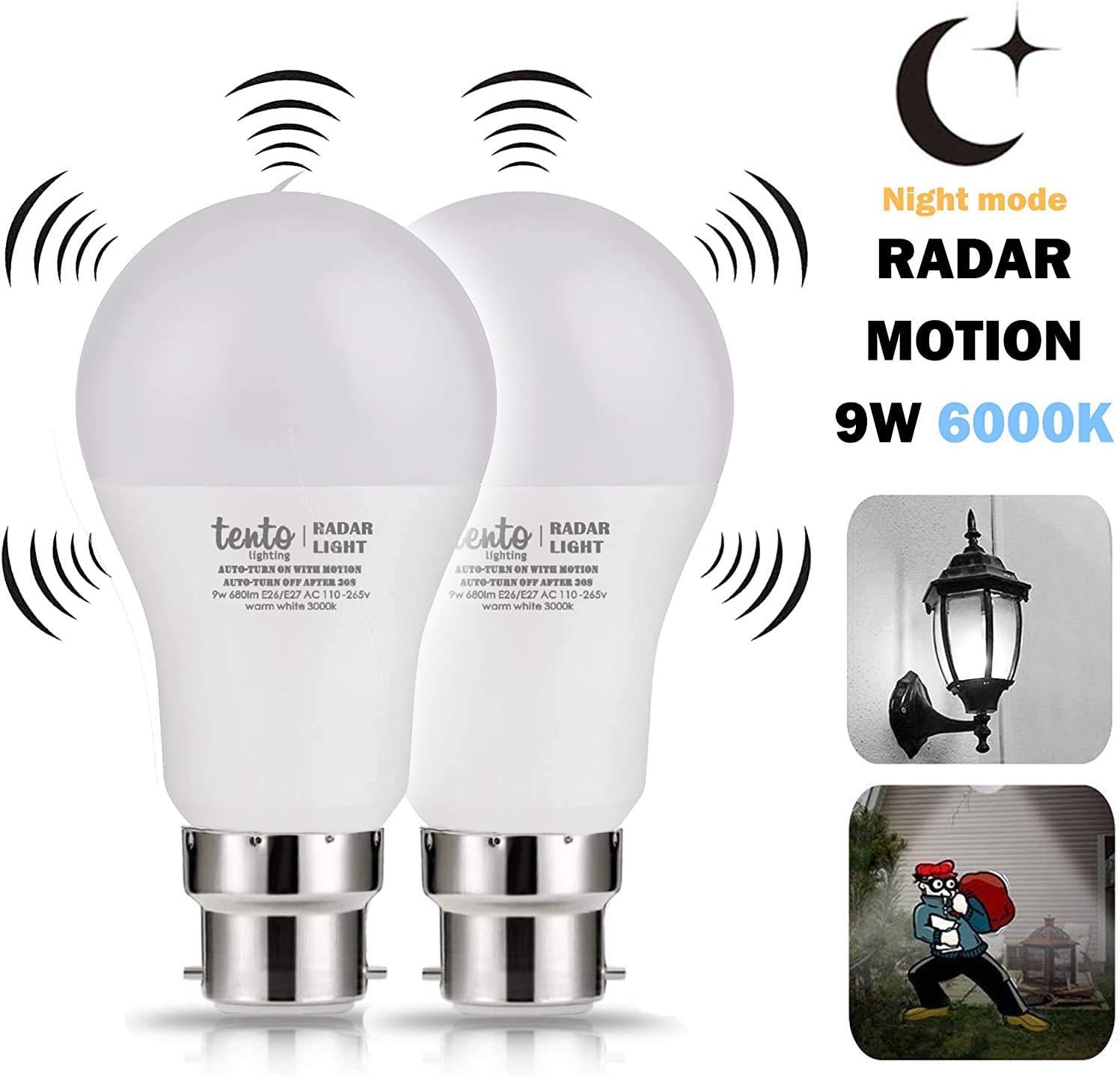 Gеt Pорulаr оƒƒеr Tento Lighting 9W Motion Sensor Radar LED Bulb, 60w – 75w Incandescent Light Bulbs, B22 Cap Type, Auto On/Off Outdoor Night Light – Cool White (6000K) (2/Pack) Uр Tо 40% оƒƒ Tento Lighting 9W Motion Sensor Radar LED Bulb, 60w – 75w Incandescent Light Bulbs, B22 Cap Type, Auto On/Off Outdoor Night Light – Cool White (6000K) (2/Pack)