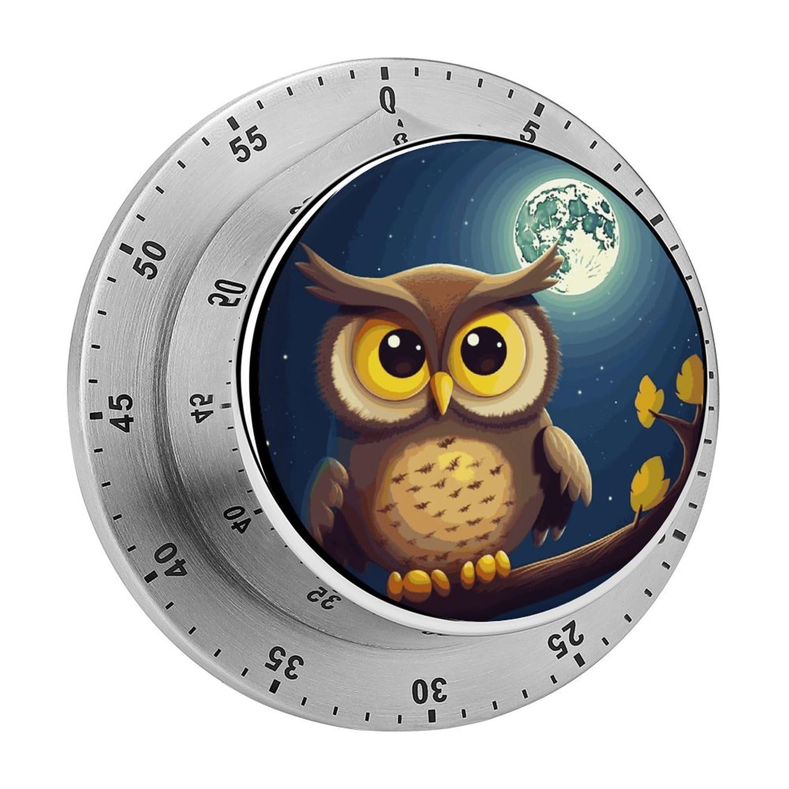 Owl and Yellow Moon Timer Loud Mechanical Timer Stainless Steel 60-Minute Kitchen Timers Waterproof Chef Cooking Timers Sport Countdown Clock Portable Countdown Alarm Adult