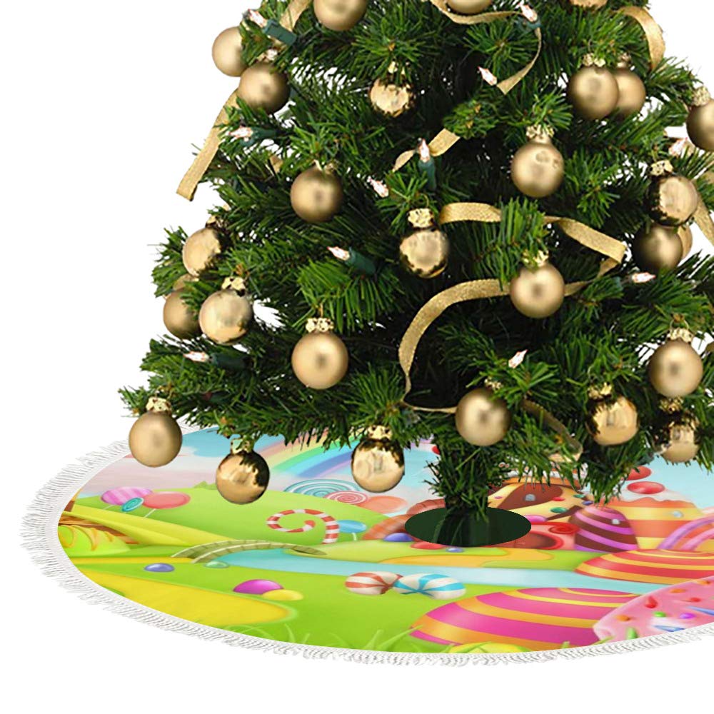 Kuziee - Falda para árbol de Navidad, diseño de árbol de Navidad, decoración de fiestas, borlas de Navidad, para árbol de Navidad, 48 pulgadas