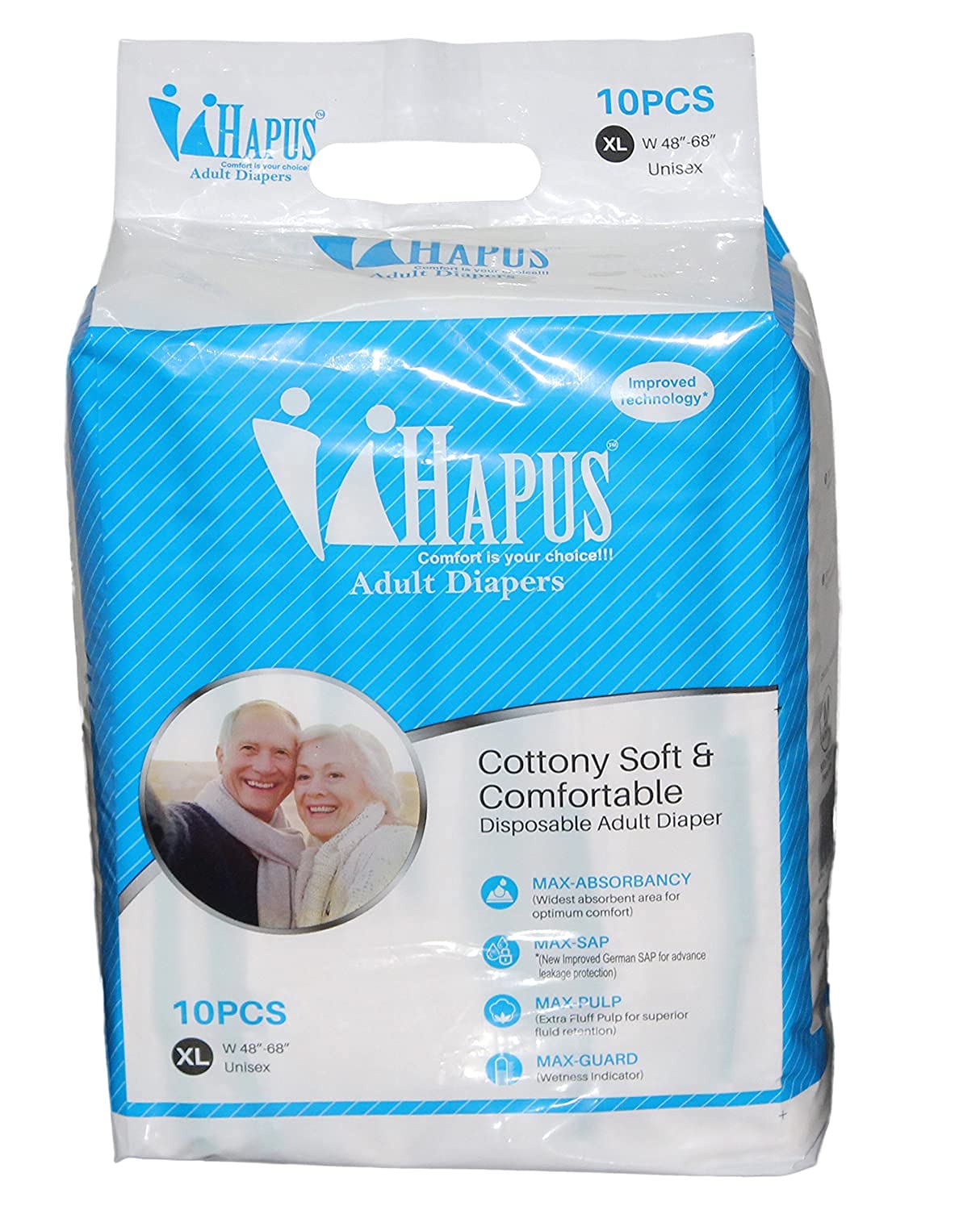Hapus Unisex Premium Adult Diaper Size-X-Large (10 Pcs/Pack) For Men and Women, Adult Diapers, Pack of 2