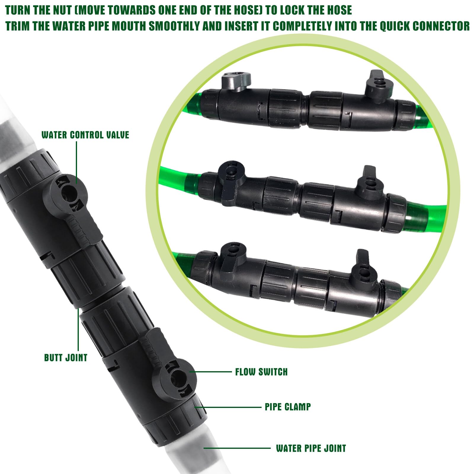 Aicharynic - Válvula de control de flujo de agua (2 unidades, 12 mm a 16 mm), color negro