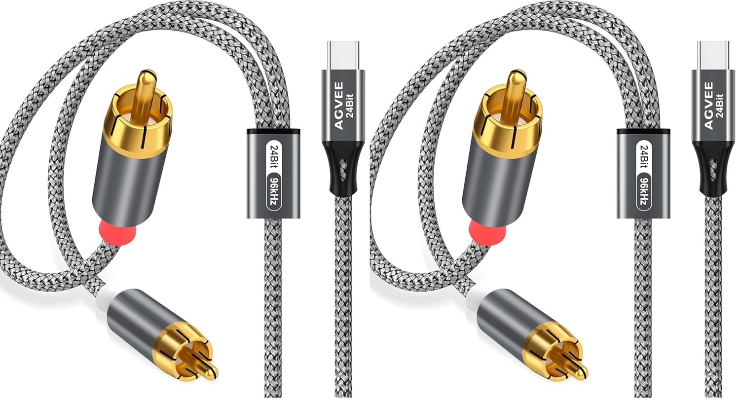 AGVEE 6.6ft 24-bit/96kHZ USB C to RCA Audio Cable, Type C to 2RCA Jack Male Y Splitter Cord Adapter for iPhone 16 15 iPad Pro Samsung Galaxy S24 S23 S22 S21, Google Pixel, Amplifiers, Gray (Pack of 2)