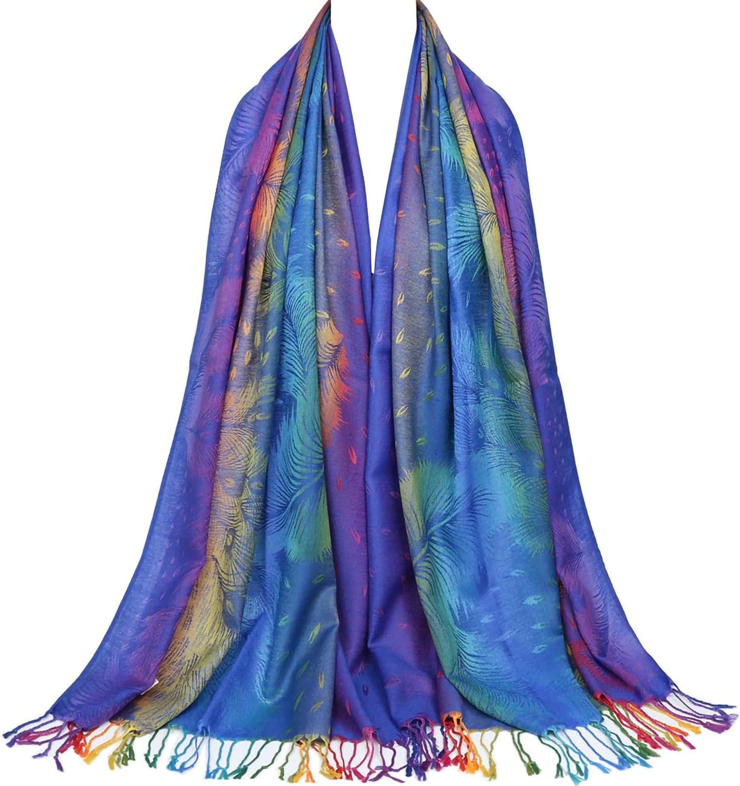 โ Colorful Flowers Jacquard Cotton Pashmina Women Wrap Shawl Tassels Scarves
