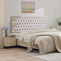 Vista 31 de Kingfun Cabecera tapizada para cama individual con diseño moderno de botones, cabecera ajustable de madera maciza, cabeceros acolchados de tela