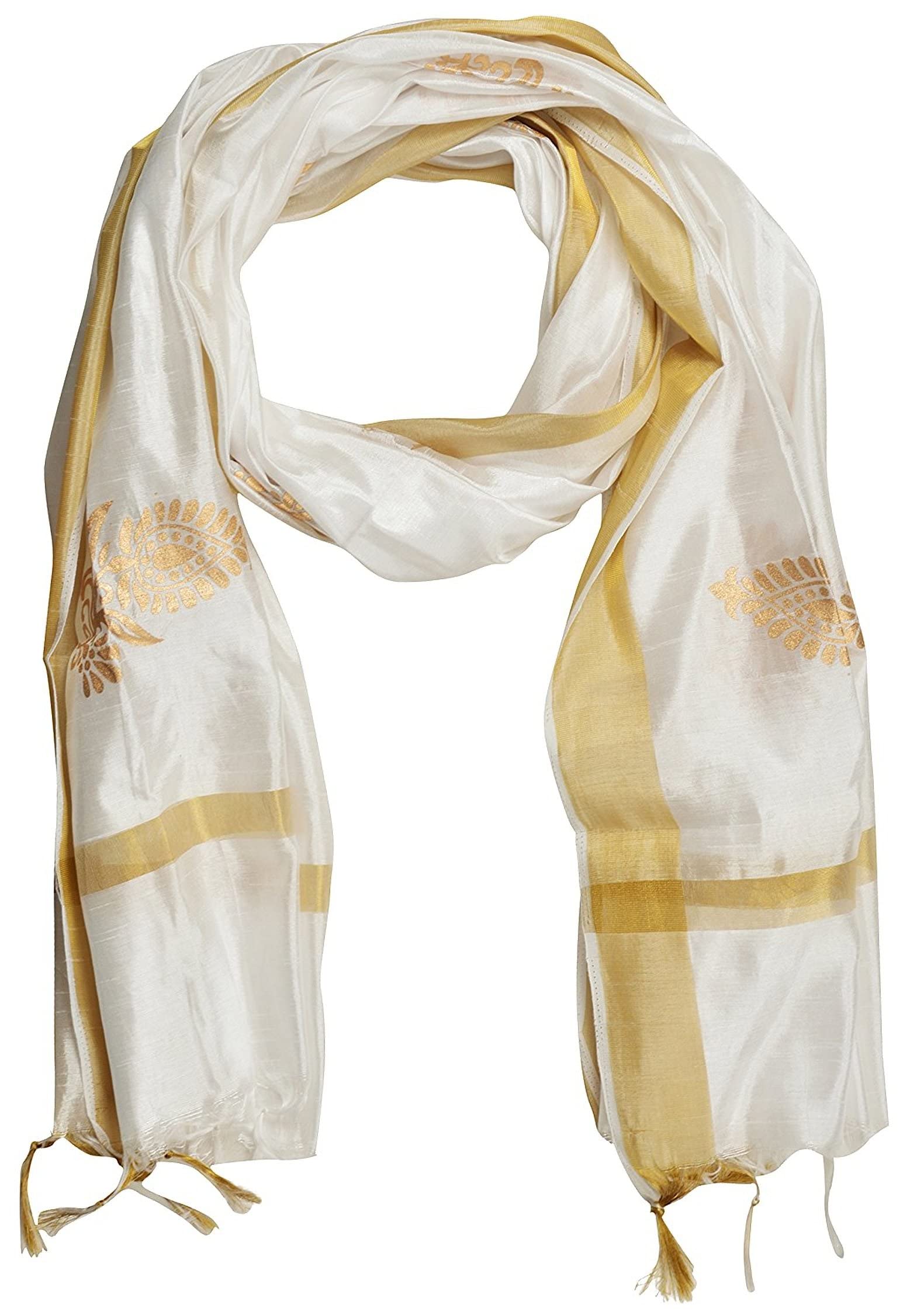 Silk Golden Block Print Dupatta With Golden Border for Womens & Girls-image-15