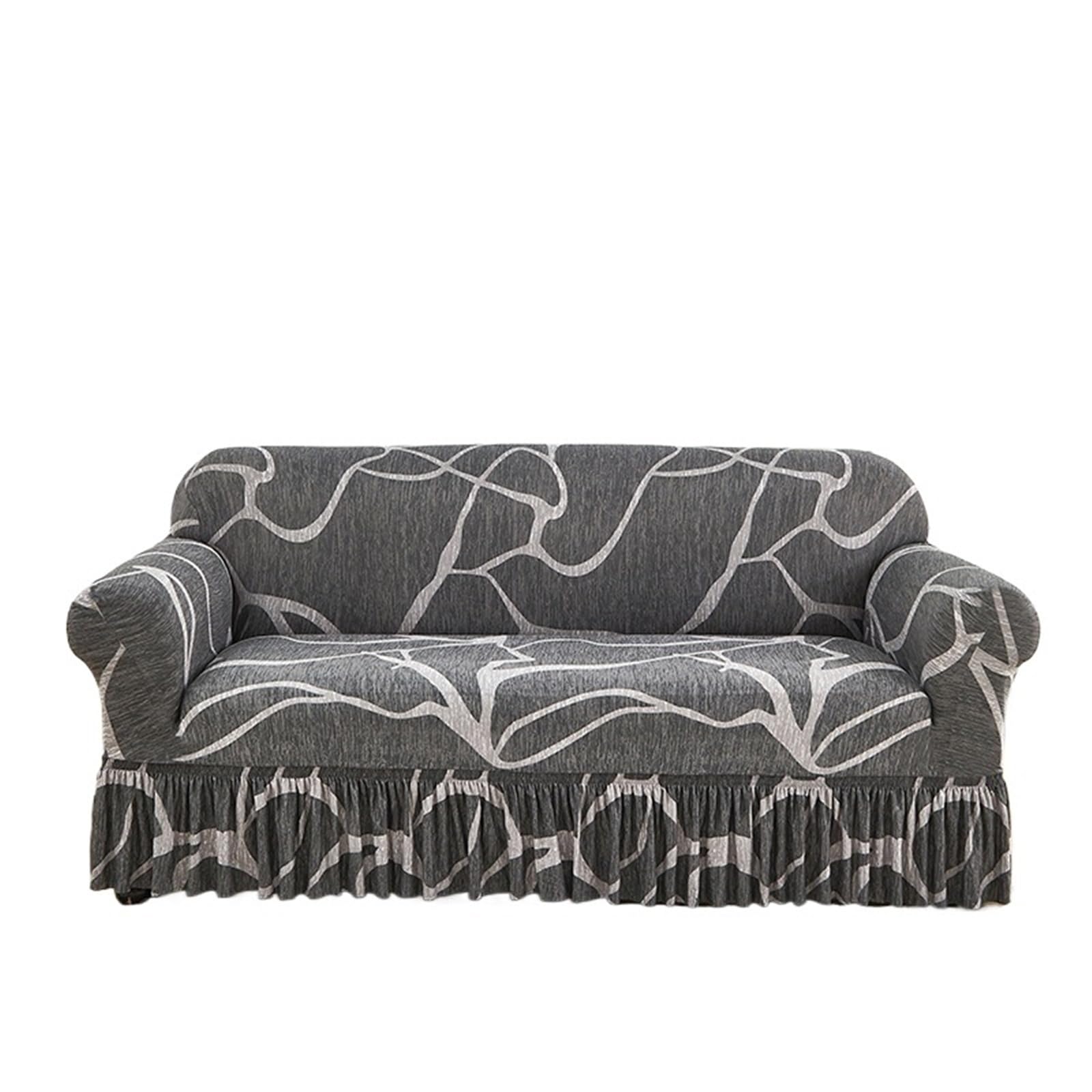 GCYEIDMA Skirt Sofa Cover 1/2/3/4 Seater Sofa Couch Cover with Skirt Washable Elastic Stretchable Easy Fit Universal Furniture Protector(Color 7,2-seater(145-185cm))