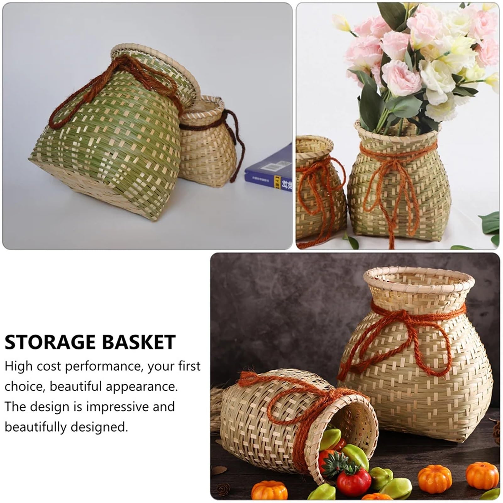 Cache Pot en Osier Panier de Fleurs en Osier et rotin tissé, paniers Rangement jonc mer, Pot Ferme, jardinière Pique-Nique(14X10X10CM)