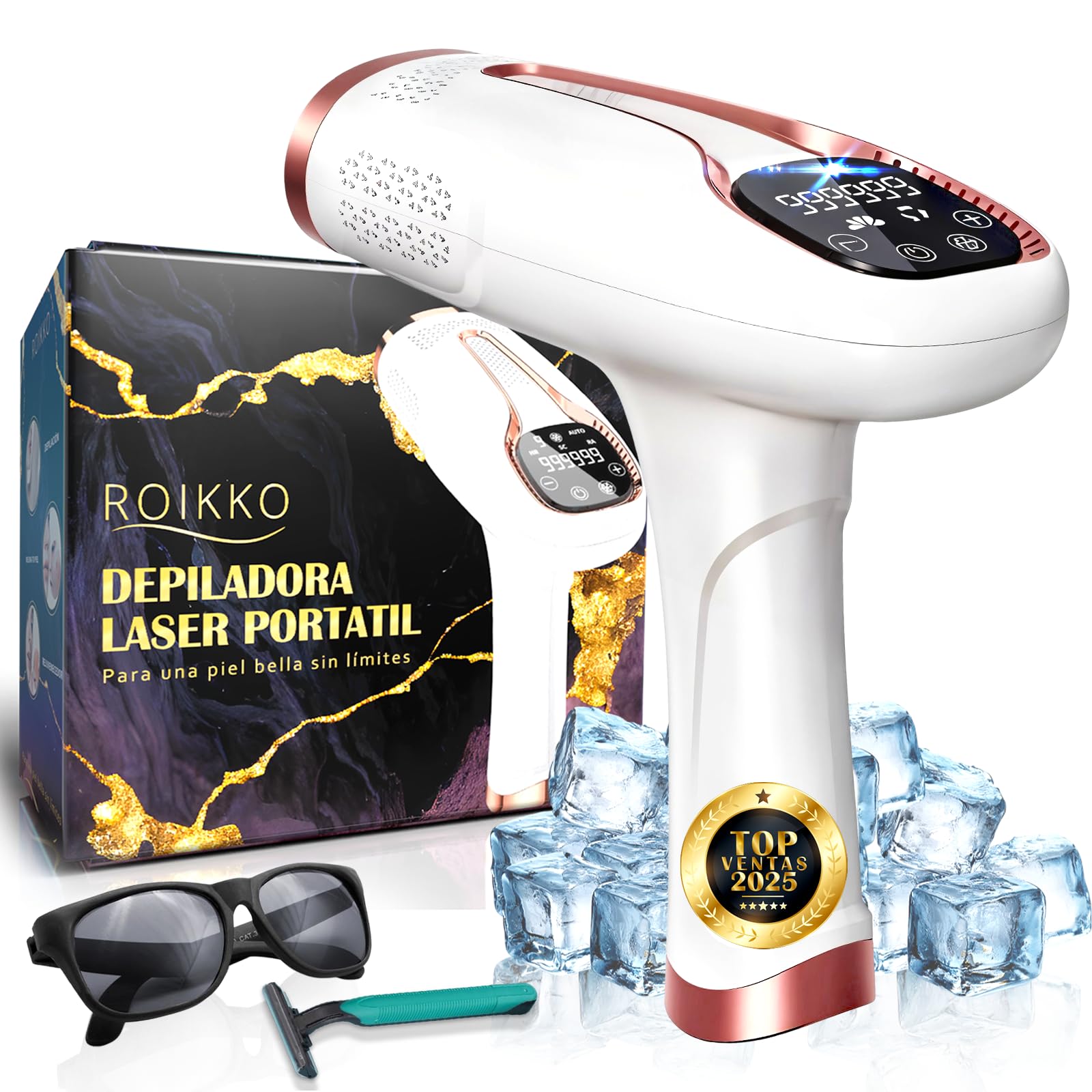 21J Depiladora Laser ROIKKO® PREMIUM Con Función De Refrigeración | Laser Depilacion 600NM-1200NM | Depiladora Luz Pulsada | Depiladora Laser Mujer | Maquina Laser Depilacion | Luz Pulsada Depilacion