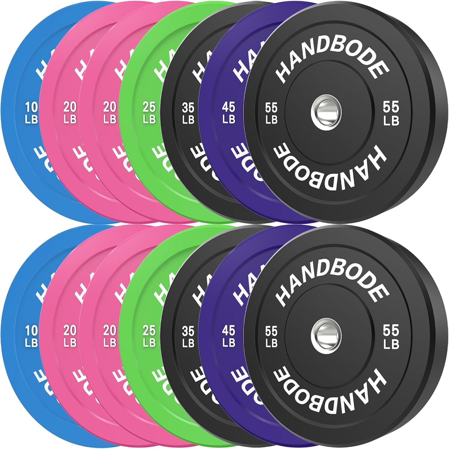 HANDBODE 2-Inch Weight Plates High Bounce, Olympic Bumper Plate Set 45/100/160/190/260/300lb, Colored Weight Plates Set for Home Gym, Barbell Weights Rubber Strength Training Plate for Weight Lifting