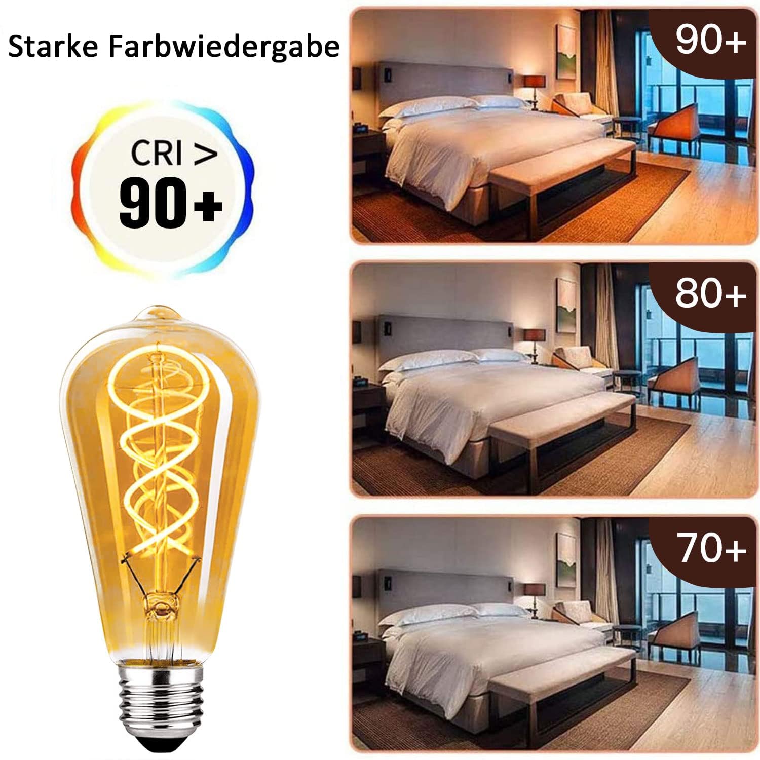 Glühbirne E27 LED Vintage 4W Dimmbar Warmweiß ST64, Bernstein - 6 Stück | Edison Vintage Glühbirne E27 Retro LED Filament Lampe für Nostalgie und Retro Beleuchtung im Haus Café Bar