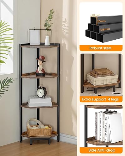Miniatura 3 de Estante esquinero, estantería de esquina, estante de almacenamiento con marco de metal, soporte para plantas, estantería de esquina para sala de