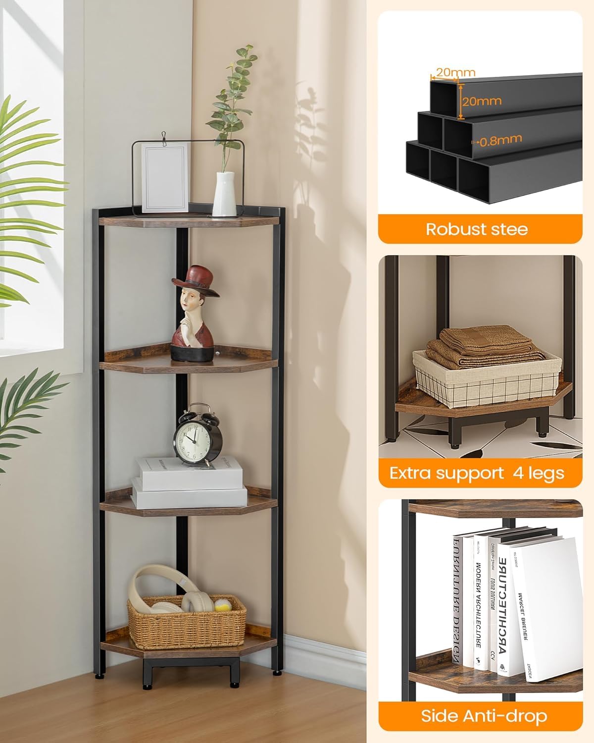 Snapklik.com : Hzuaneri Corner Shelf Stand, Corner Bookshelf, Storage ...