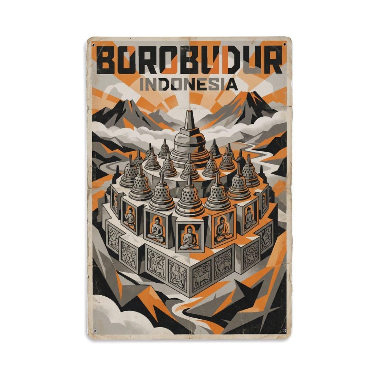 Metal Tin Sign Indonesia Borobudur Retro Travel