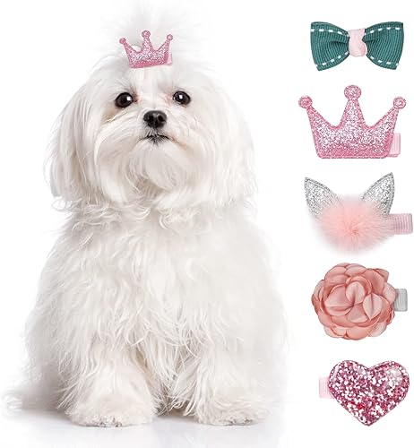 WWW Pinzas para el pelo de perro pequeño, 5 unidades, lazos para el pelo de gatos y perros, pasadores de pelo para niñas, cachorros, lindos lazos