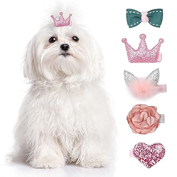 WWW Small Dog Hair Clips 5 Pcs Cat Dog Hair Bows Girls Puppies Hair Barrettes Cute Bow Flower Crown Hairpin Head Flower Hair Pins Cat Puppy Party Birthday Grooming Hair Accessories,Pink