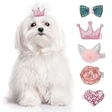 WWW Small Dog Hair Clips 5 Pcs Cat Dog Hair Bows Girls Puppies Hair Barrettes Cute Bow Flower Crown Hairpin Head Flower Hair Pins Cat Puppy Party Birthday Grooming Hair Accessories,Pink