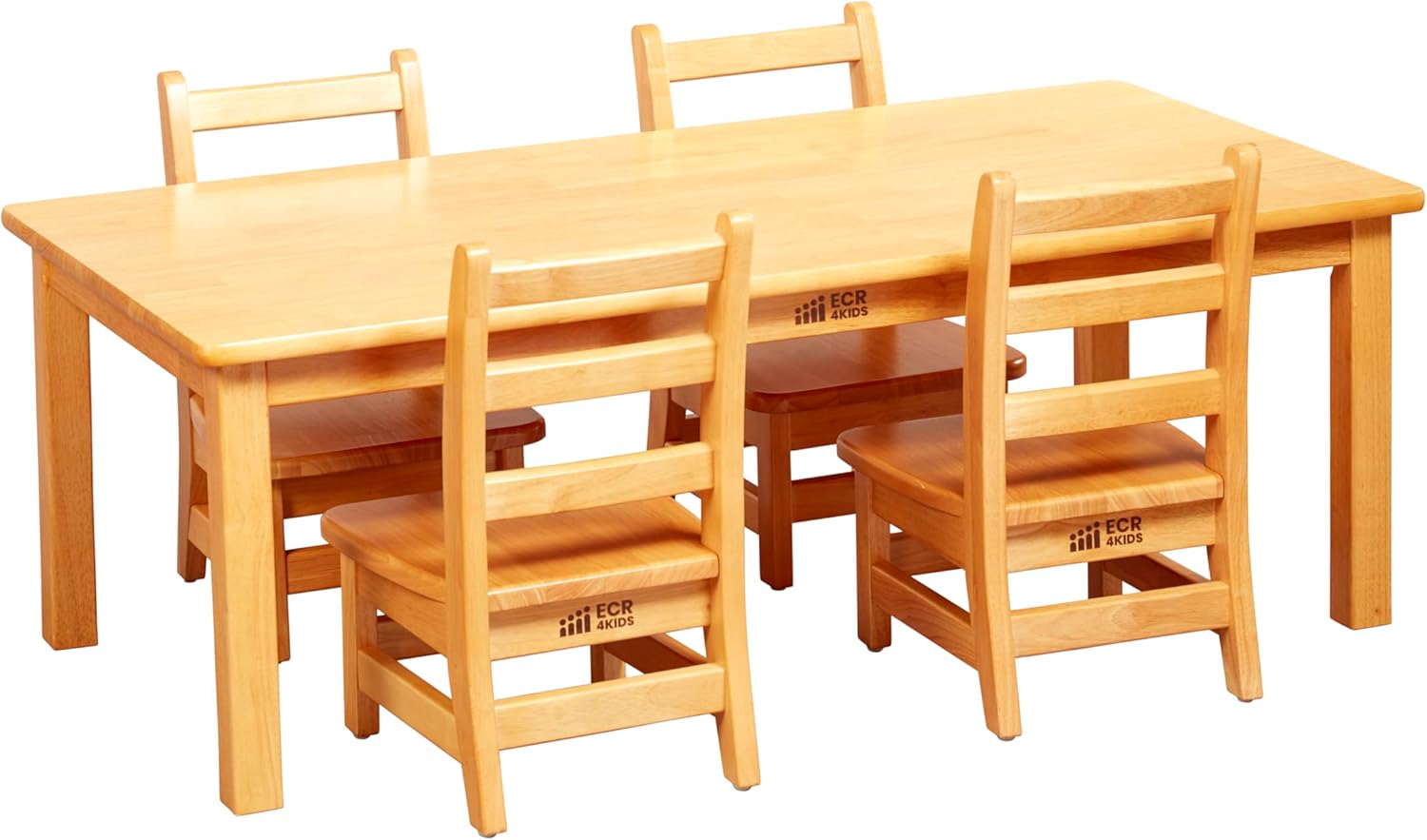 ECR4Kids 24in x 48in Rectangular Hardwood Table with 16in Legs and Four 8in Chairs, Kids Furniture, Honey, 5-Piece