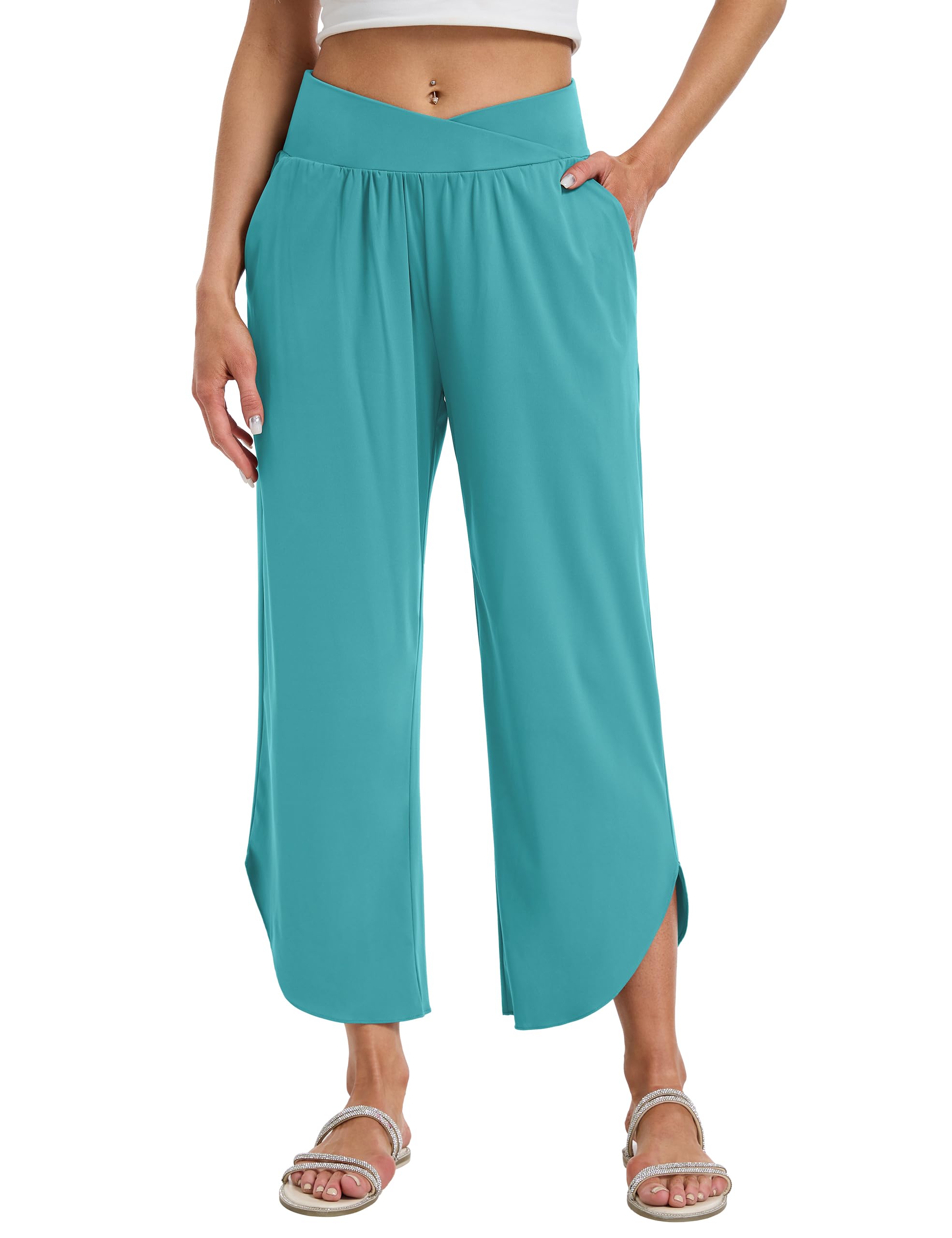 Desol Sommer Capri Culotte Hosen Damen Leicht mit Taschen Weites Bein | Weites Bein, 3/4-Länge, leicht & atmungsaktiv. Mit Taschen, hochtailliert. Bequem für Sommer und Freizeit.