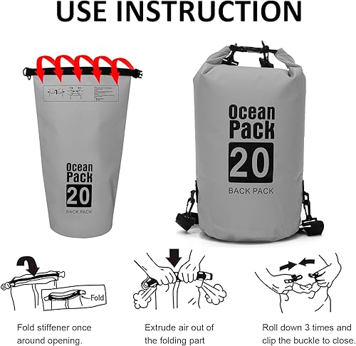 Miniatura 3 de JIMACRO Bolsa seca impermeable mochila enrollable de 30 L con correa de hombro, bolsa húmeda de lona 500D para viajes, pesca, ciclismo, kayak,