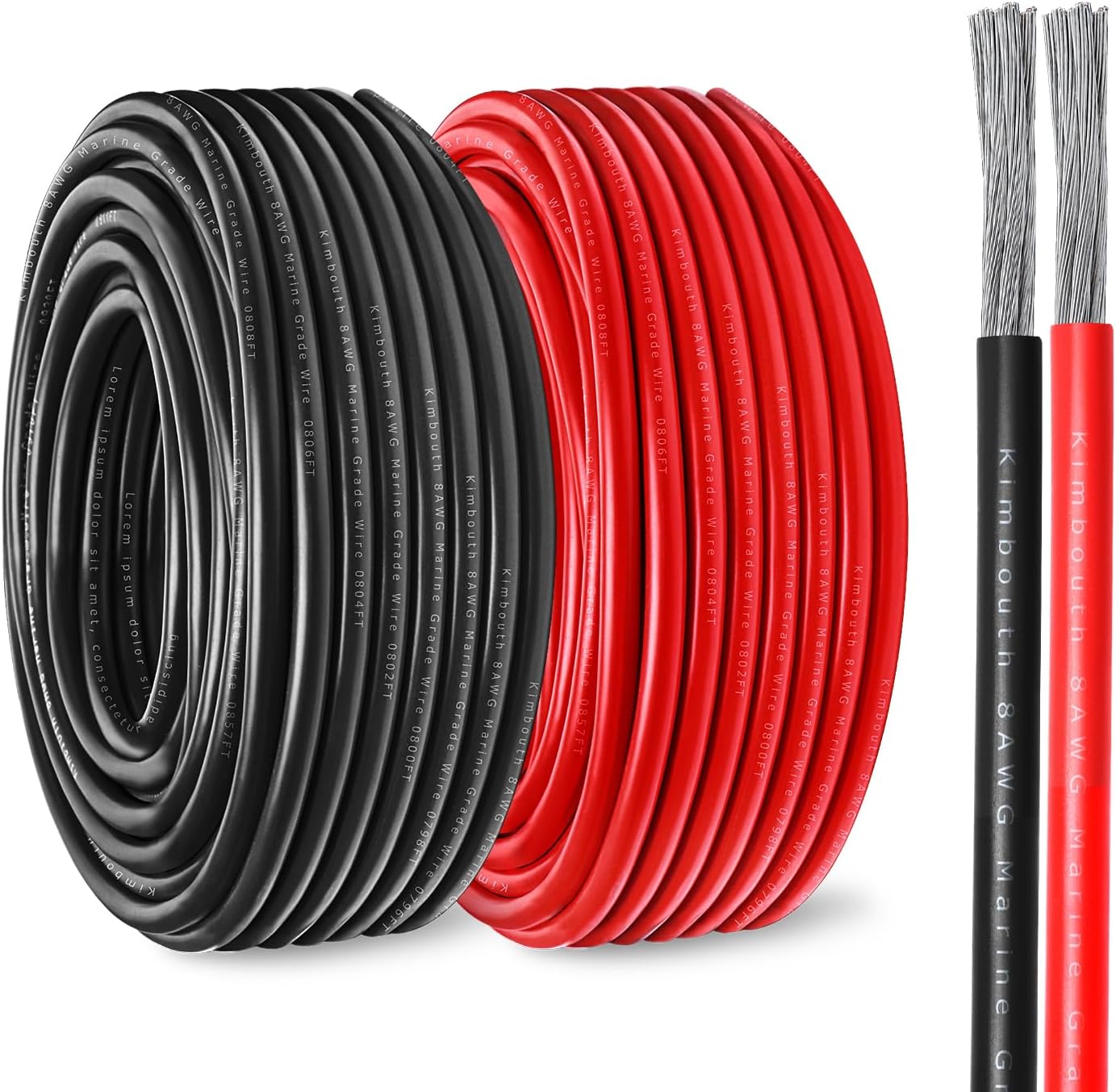 8 Gauge Marine Wire Tinned Copper Boat Cable, Standard USA OFC Oxygen Free Copper Wire for Automotive Boat Speakers Solar Outdoors (8 Gauge 10FT Red+10FT Black)
