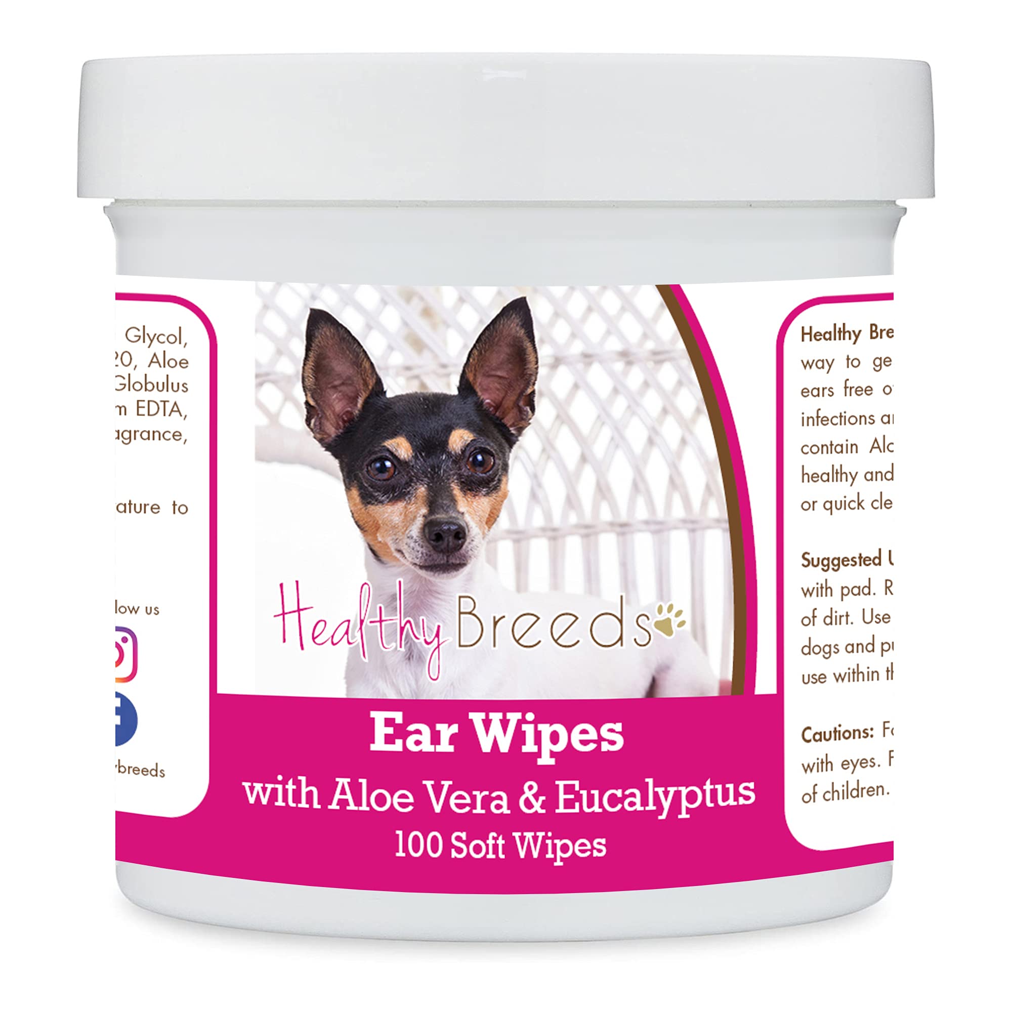 Healthy Breeds Toy Fox Terrier Ear Cleaning Wipes with Aloe &amp; Eucalyptus for Dogs 100 Count