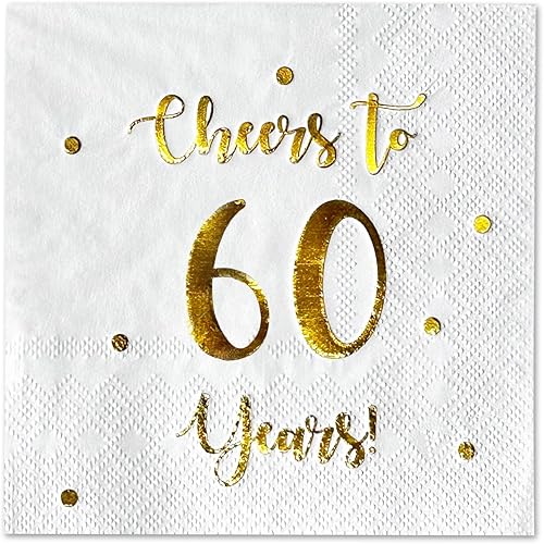 Servilletas de cóctel de Cheers to 60 años, decoraciones de feliz cumpleaños 60 para hombres y mujeres, decoraciones de aniversario de boda, paquete