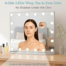 LUXFURNI Hollywood Vanity Mirror with Lights, 23.6 Light Up Makeup Mirror with 18 LED Bulbs for Bedroom, 3 Color Lighting Modes, Tabletop & Wall Mount, USB Charging Port