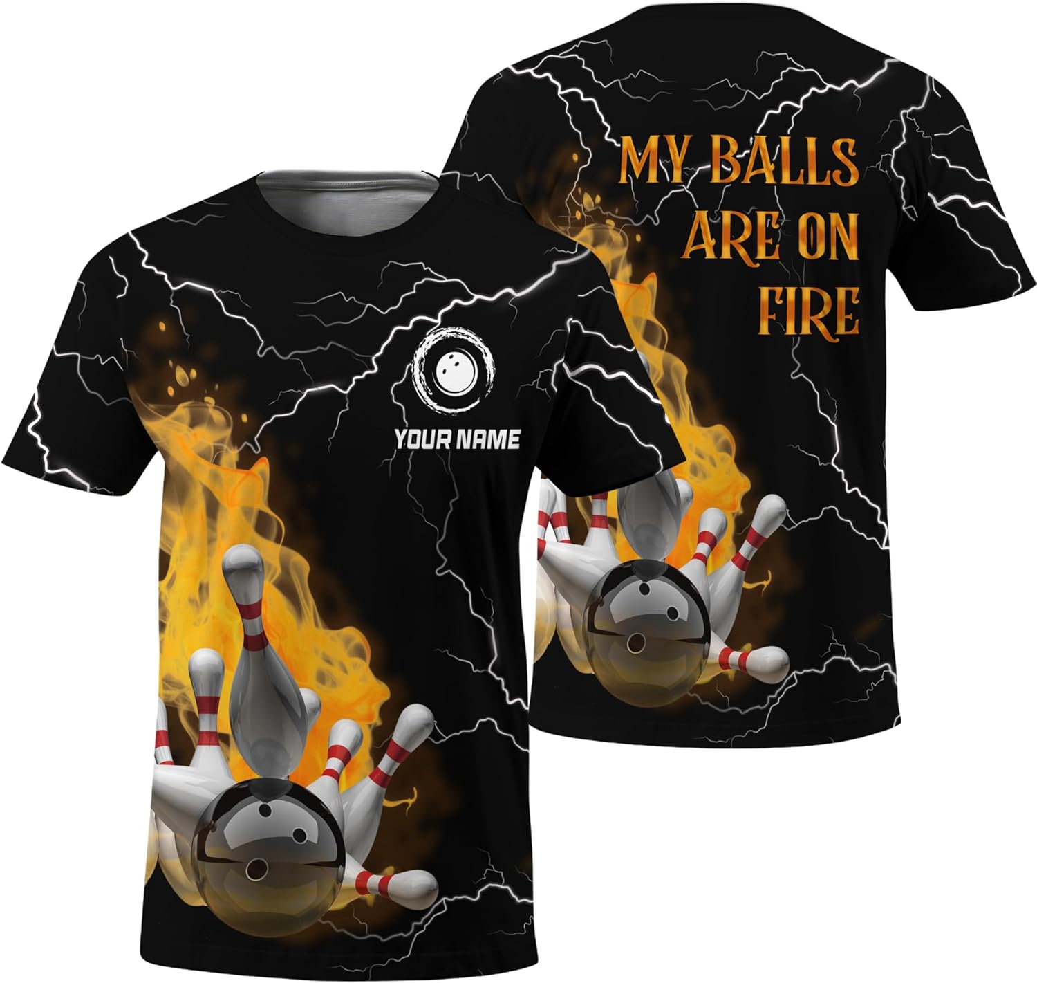 Unisex Bowling Tshirt Custom Lightning Fire Bowling Pin Tee Shirt for Bowling Team 3 D Bowling Lover Clothing
