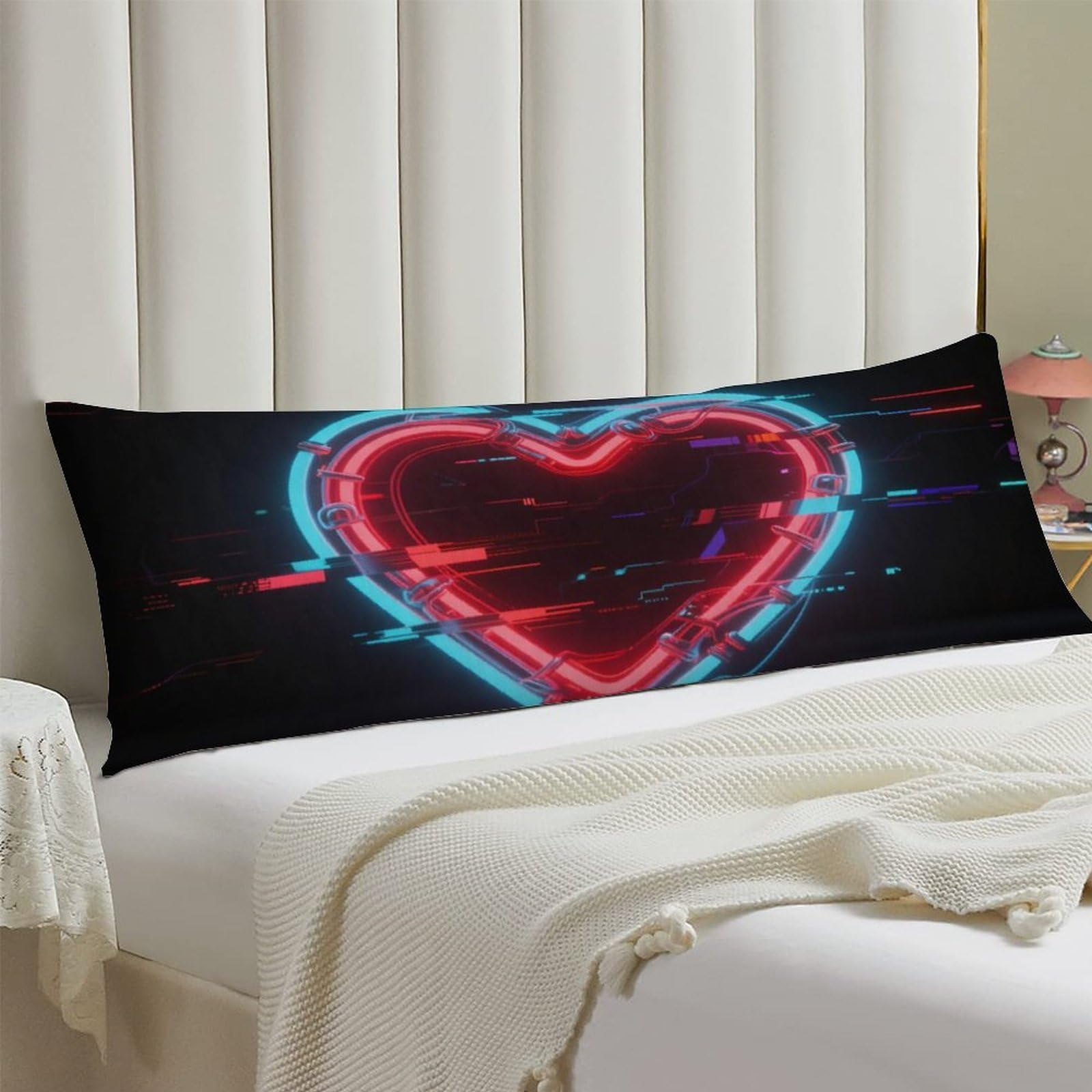 Body Pillow Cover 20x54 Long Pillow Case with Invisible Zipper Breathable Microfiber Neon Heart with Errors Pillowcase Soft Cozy Protector for Bedroom Couch Sofa Bed Home Decor All Seasons