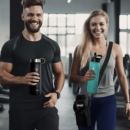 Miniatura 6 de NATURE PIONEOR Botellas de agua aisladas con pajilla, botella de agua de acero inoxidable de 24 onzas con soporte, portador  funda, reutilizable, de