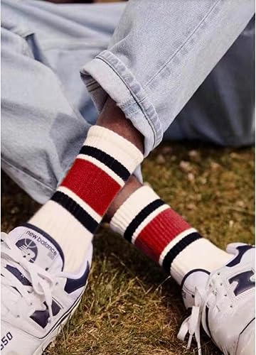 Miniatura 6 de 4 pares de calcetines a rayas para mujer, calcetines deportivos retro de algodón, elásticos, calcetines novedosos, unisex, multicolor