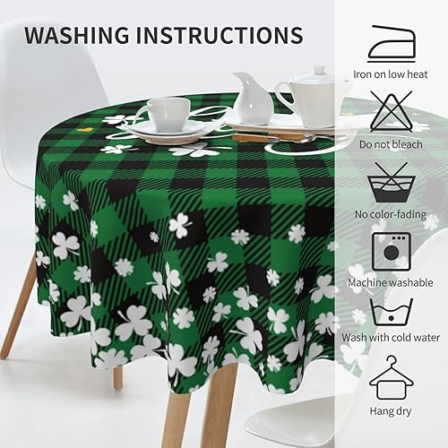 Miniatura 4 de Wsunsal Mantel redondo para el día de San Patricio de 60 pulgadas color verde a cuadros lavable de poliéster a cuadros trébol de la suerte para el