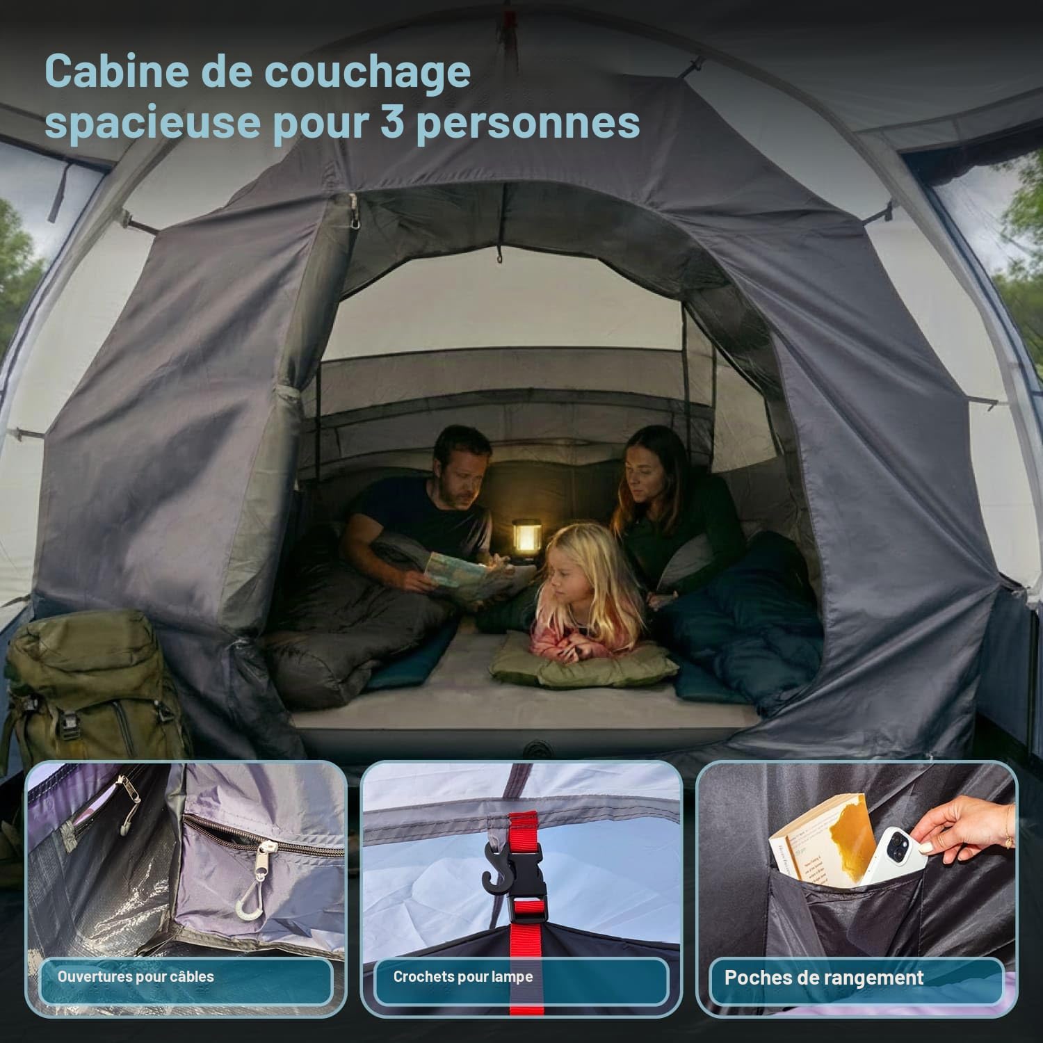 Skandika Tente Tunnel Isken 3 | Tente de Camping pour 3 Personnes, moustiquaire, Tapis de Sol Cousu, étanche, avancée | Tente de Festival, Plein air