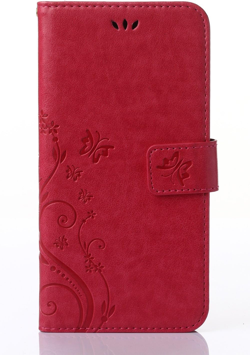 Microsoft Lumia 735/730 Case,Nokia Lumia 730/735 Case,C-Super Mall PU Embossed Butterfly & Flower Leather Wallet Stand Flip Case for Microsoft Nokia Lumia 730/735 (Rose red)