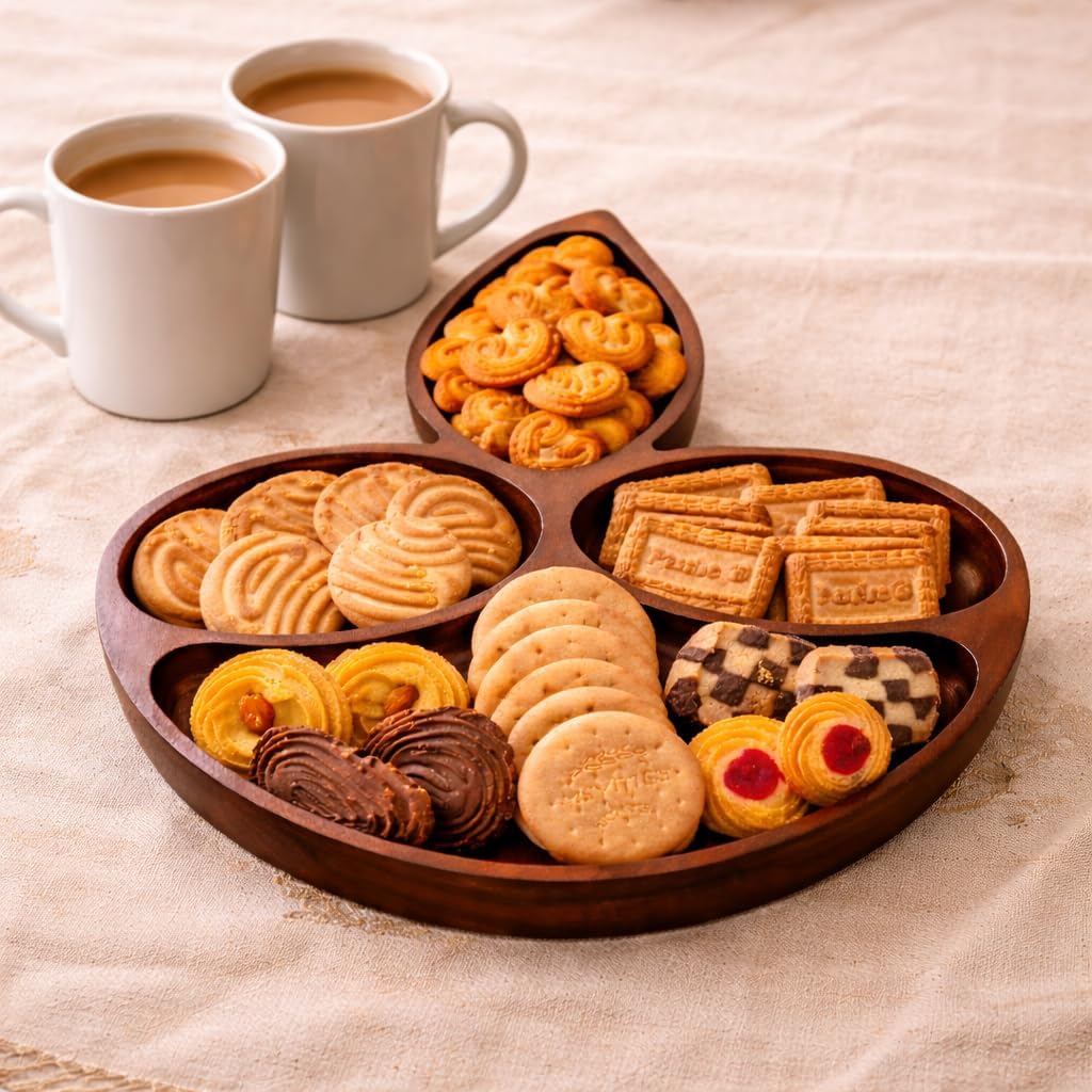 Diya Charcuterie Board | Rubber Wood | Diya Shape | Indian Table Decor | Tray | 14x12.5 Inches