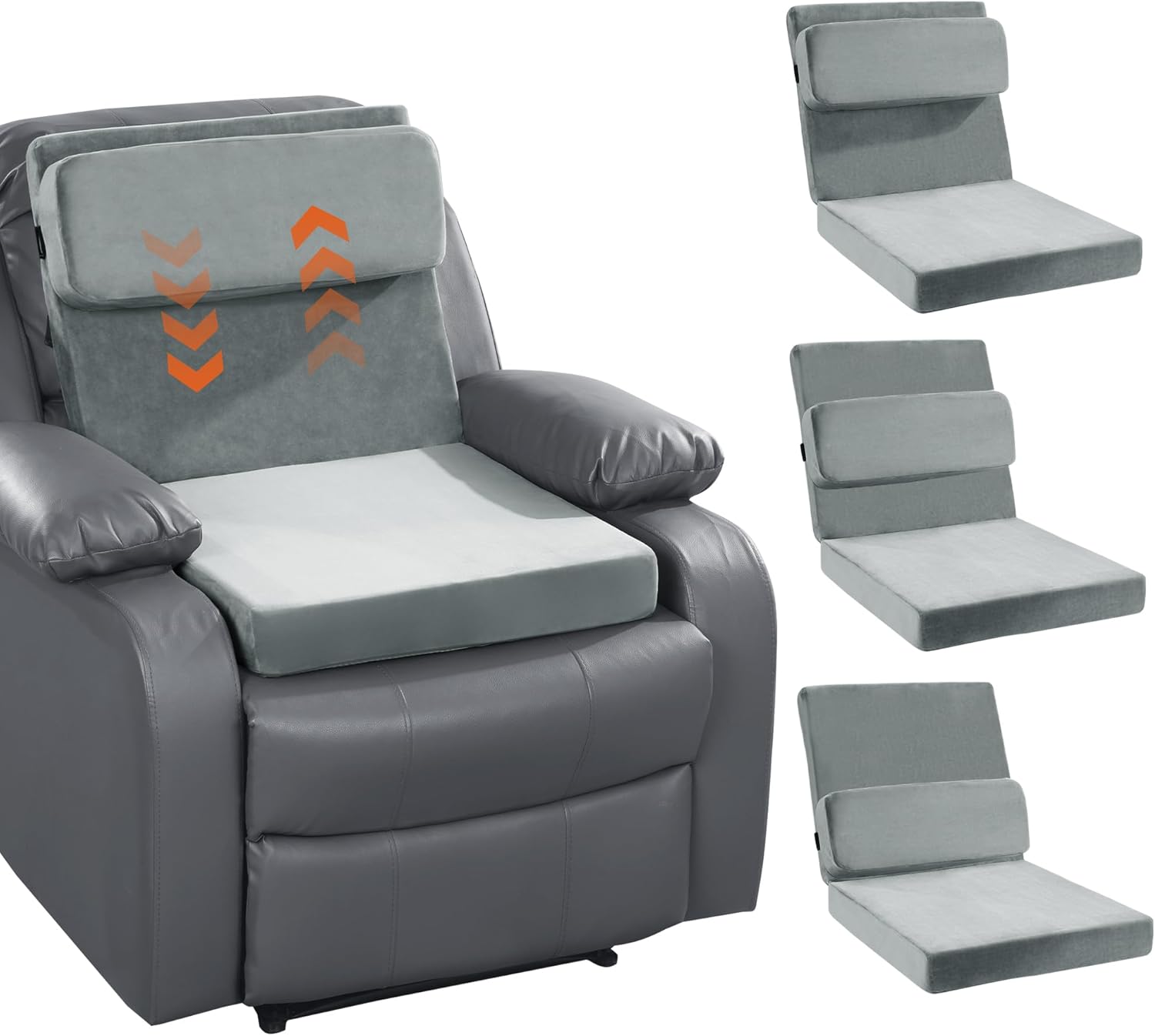 HOMBYS Recliner Seat Cushion with Lumbar Support Pillow and Adjustable Headrest, Medium Firm Foam Filling Chair Pad and Back Support, Non-Slip Design for Comfort and Pressure Reduce, Gray HOMBYS Recliner Seat Cushion with Lumbar Support Pillow and Adjustable Headrest, Medium Firm Foam Filling Chair Pad and Back Support, Non-Slip Design for Comfort and Pressure Reduce, Gray