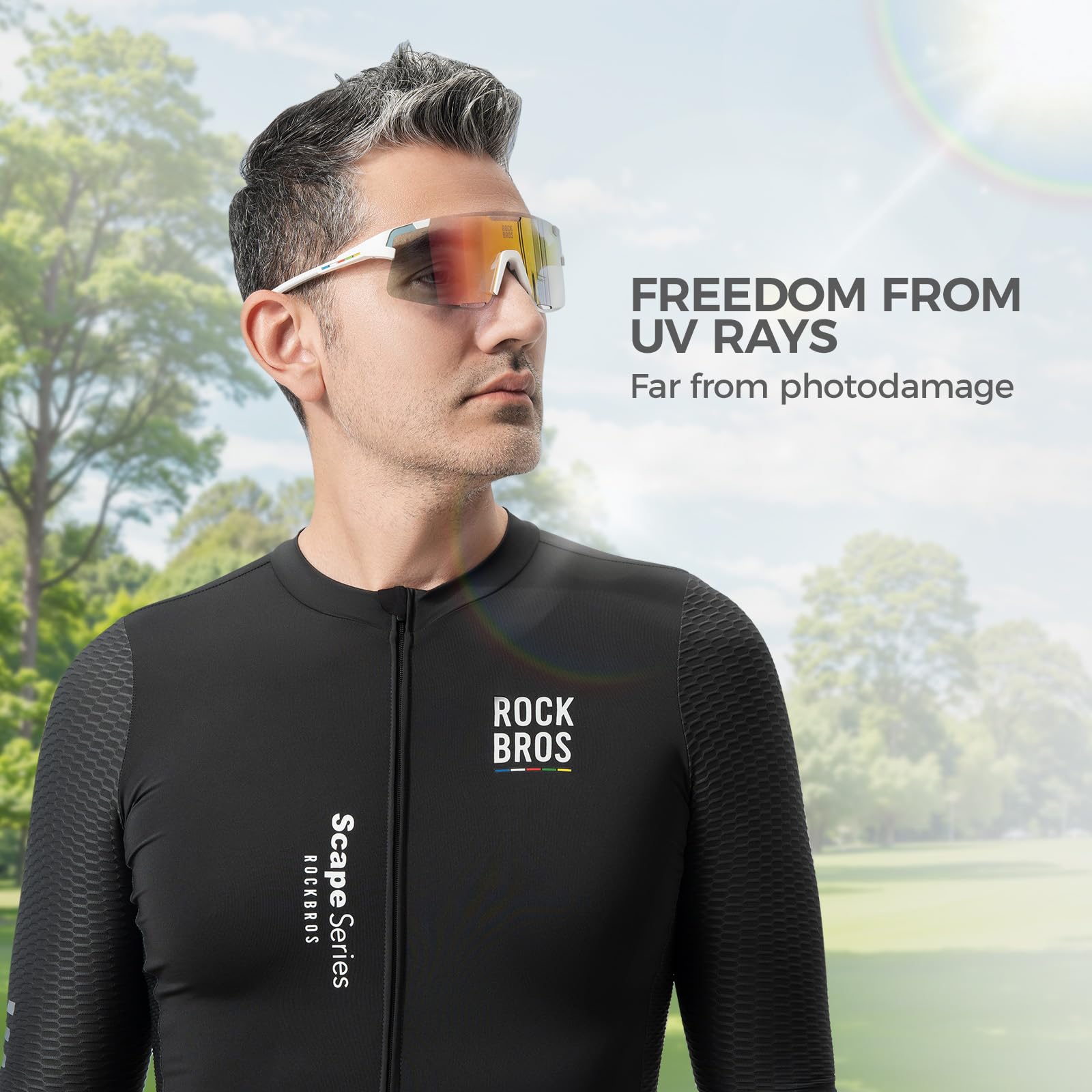ROCKBROS Road to Sky Fahrradbrille Überbrille Polarisiert Photochrome Radsportbrille für Damen Herren mit UV400 Schutz TR90 Rahmen für Outdoor Sport Radfahren Laufen