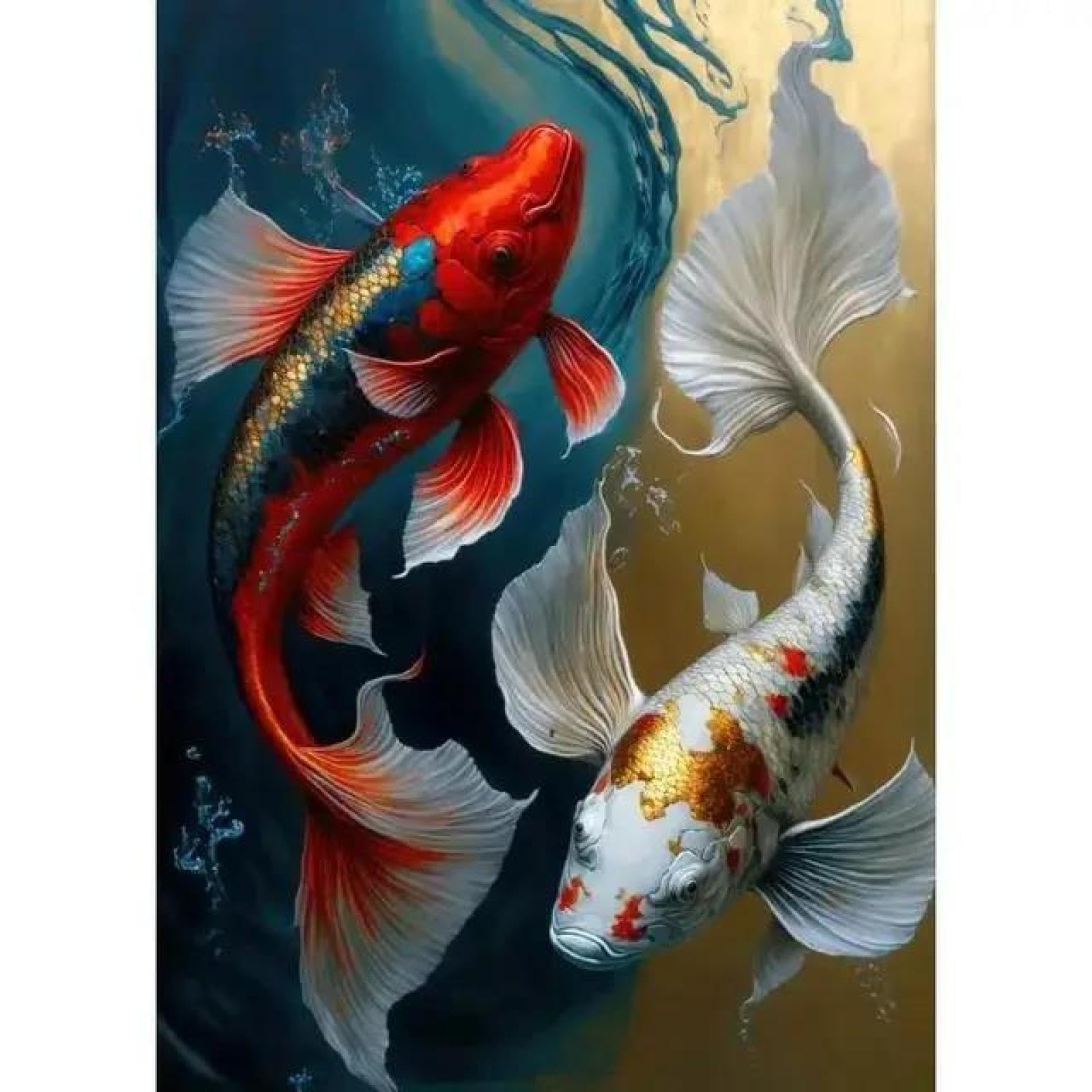 SHINERING Red Koi Fish Golden Carp With Lotus Flower Landscape Canvas Painting Wall Art Poster Prints Picture For Living Room Decor A6 21X30Cm Unframed
