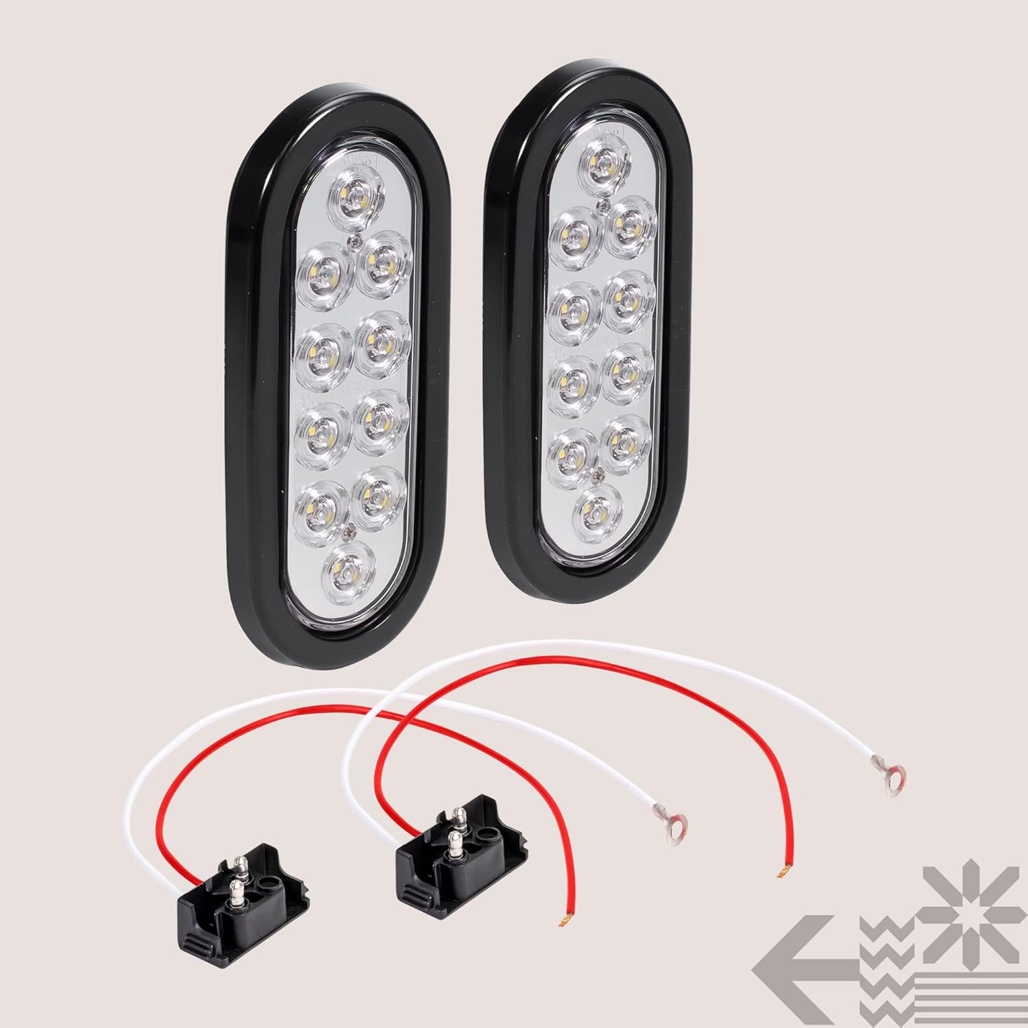 TRUE MODS 2pc 6 Inch Clear White Oval LED Reverse Trailer Tail Light Kit [DOT FMVSS 108] [SAE (2) R] [Grommet & 2 Prong Plug] [IP67 Waterproof] [Back Up Signal] Backup Lights for Boat Trailer RV Truck