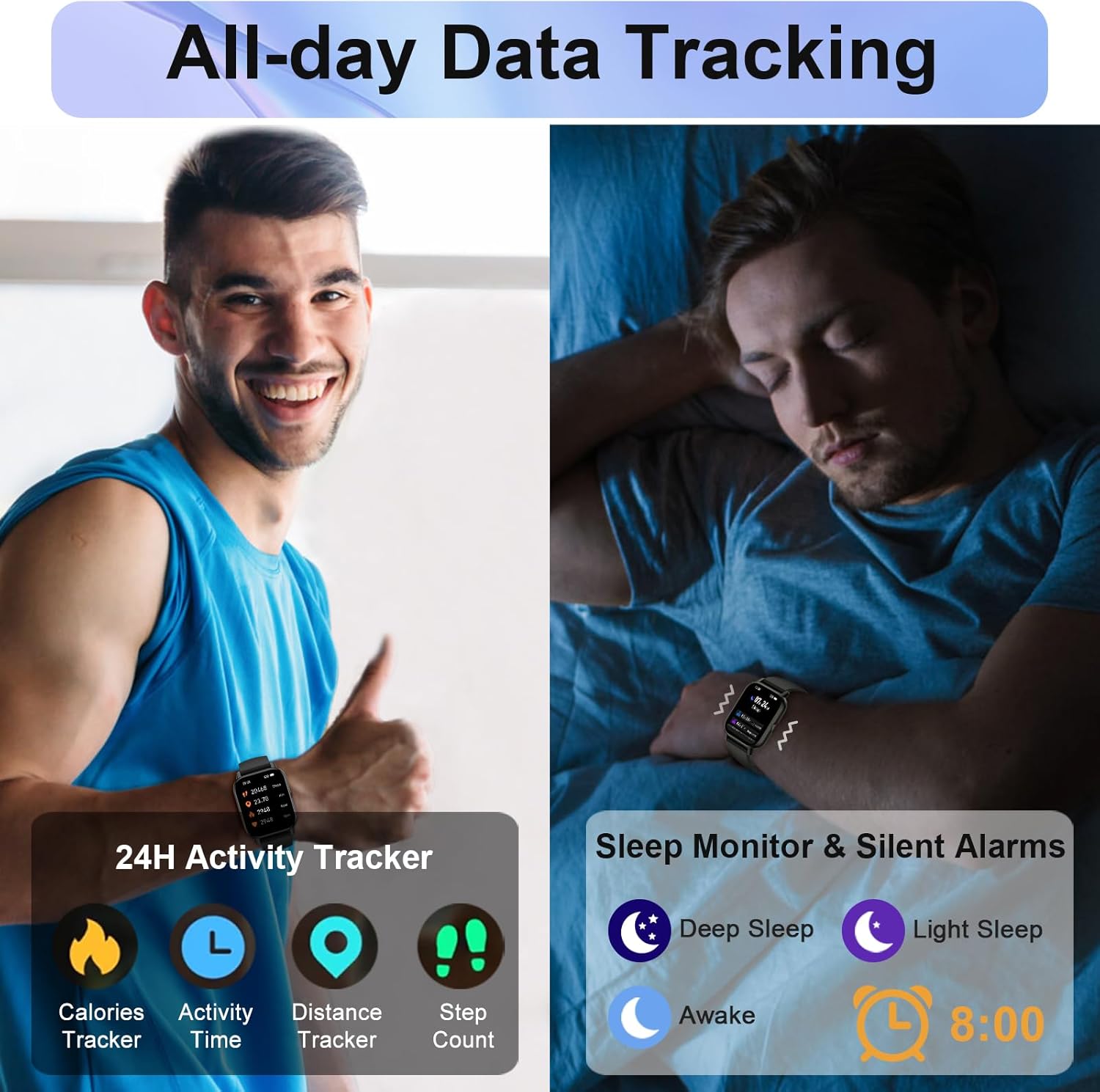 Smart Watch for Men Women, 1.95" HD Touch Fitness Watch with Make/Answer Call, IP68 Waterproof Smart Watch with 110+Sports, Step Counter, Heart Rate Sleep Monitor, Step Tracker Watch for Android/iOS 8