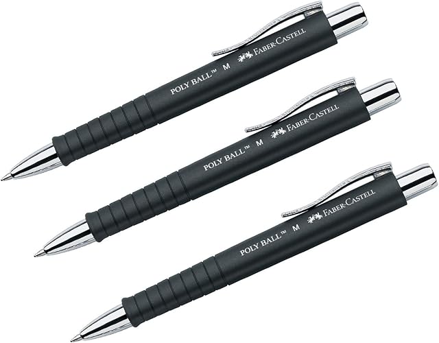 Faber-Castell POLY BALL 241199 Długopis 0,5 mm, M, ergonomiczny kształt trójkąta, antypoślizgowy trzon, z metalowym klipsem, trwały czarny (3 sztuki)