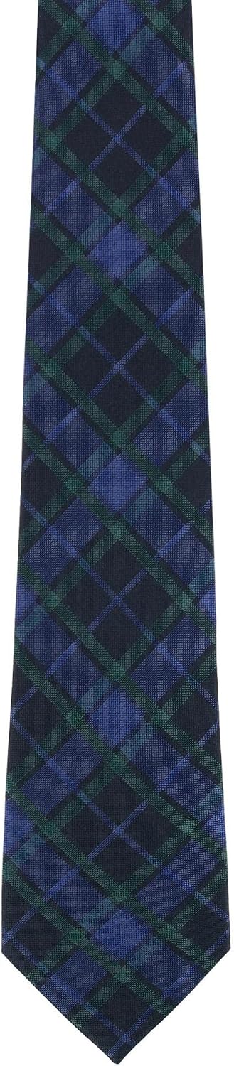 Trafalgar Men's Ives Green and Navy Blackwatch Plaid Silk Necktie