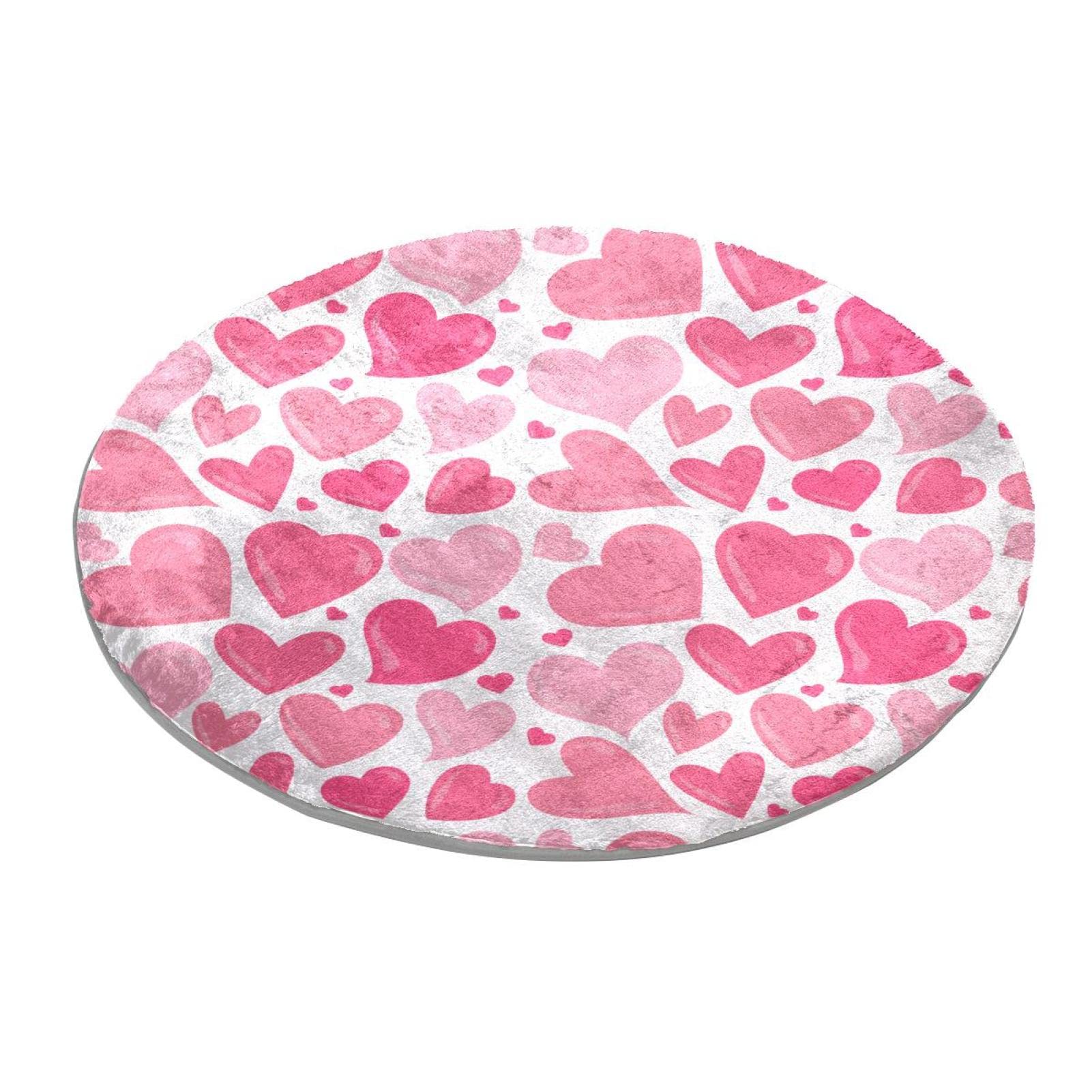 Tapis rond rose chambre enfant fini le sol froid motif cœur